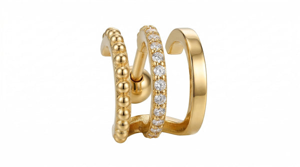 14K Solid Gold Cartilage Earring - Cubic zirconia, Yellow gold, Solid gold