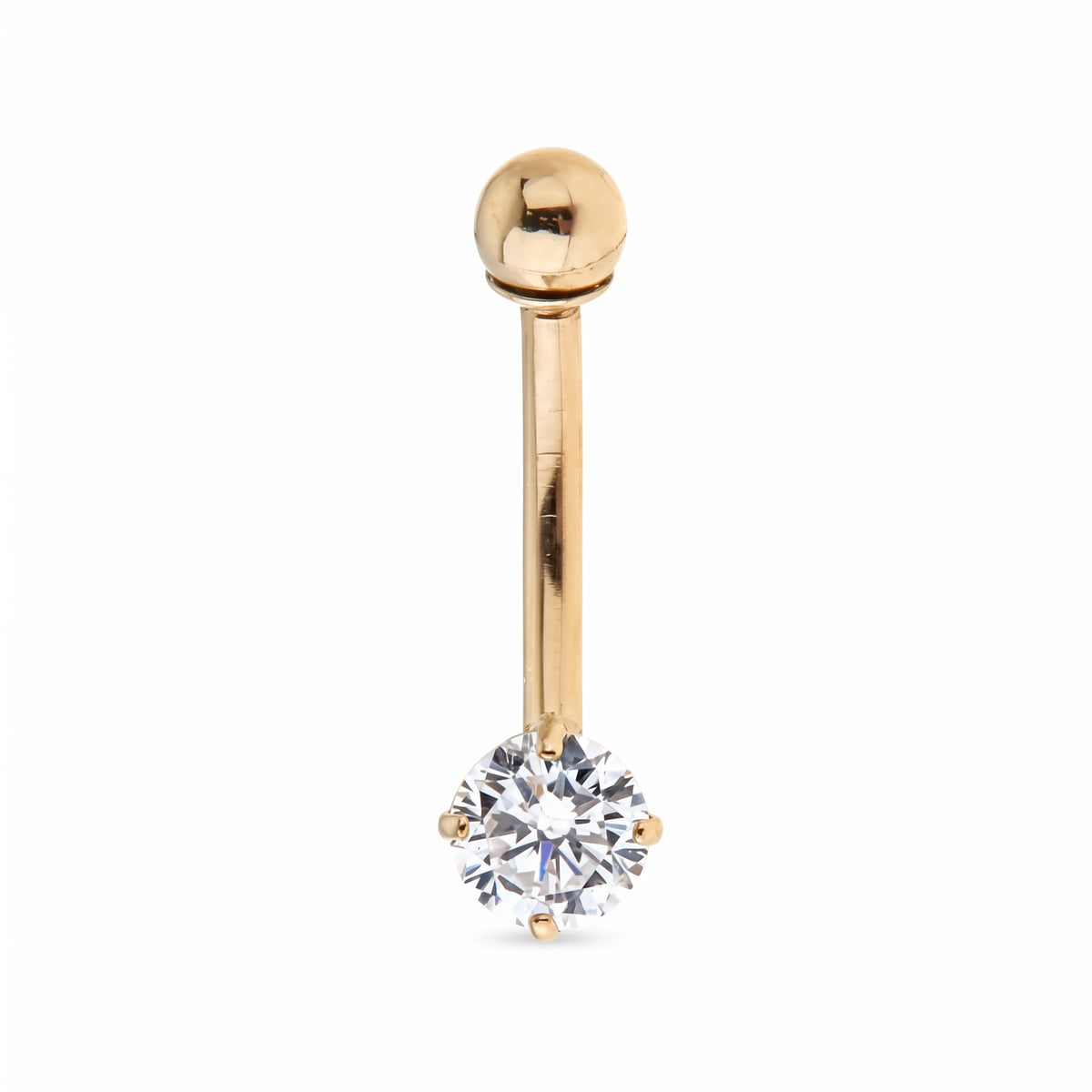10K Solid Gold Round CZ Belly Ring
