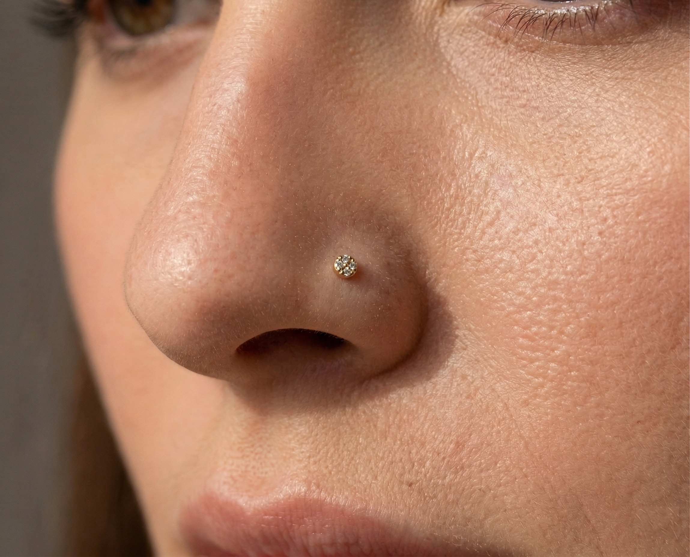 14K Solid Gold 24G Pavé CZ L Shape Nose Stud