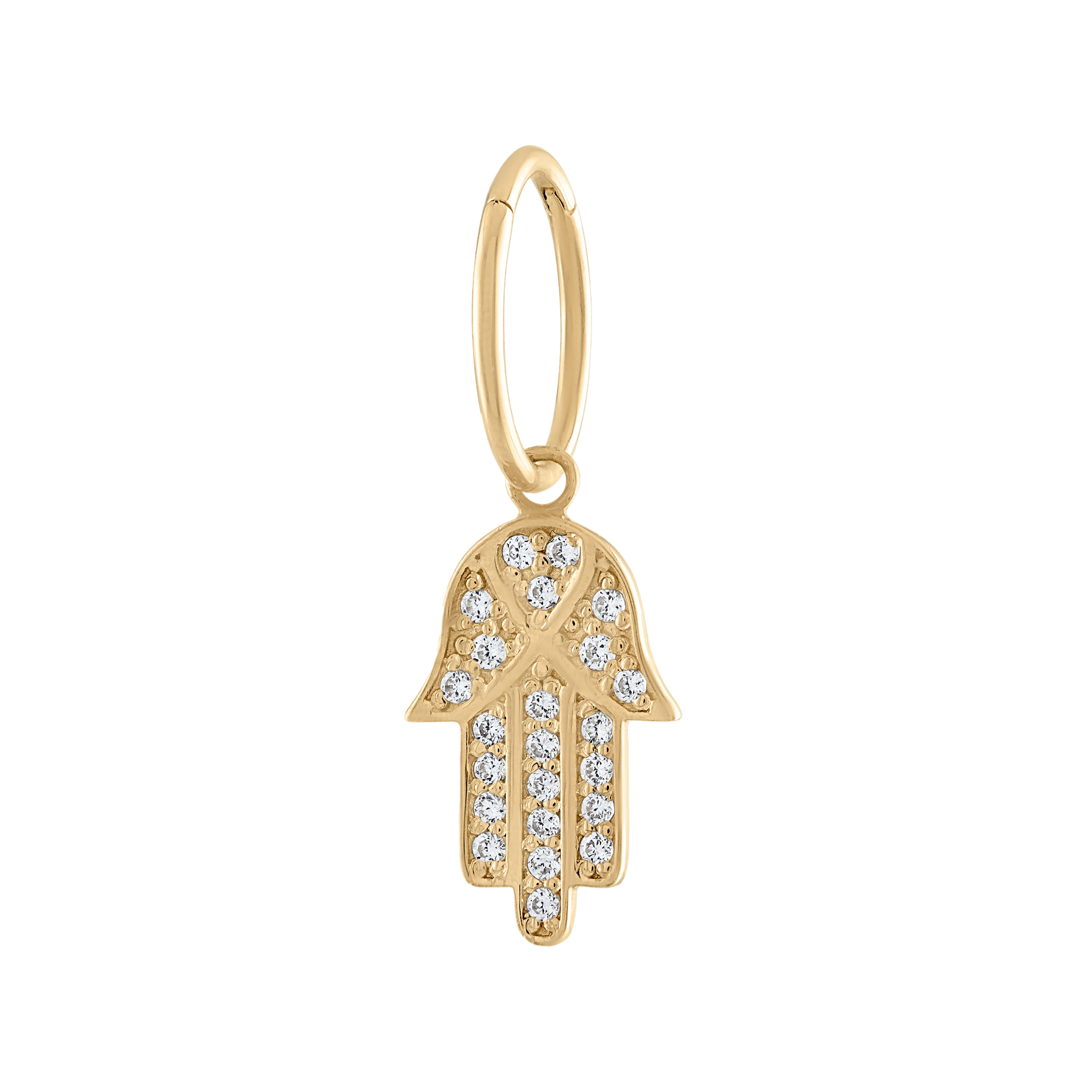 14K Solid Gold Belly Ring Hoop with a 10K Solid Yellow Gold Dangling Hamsa Charm