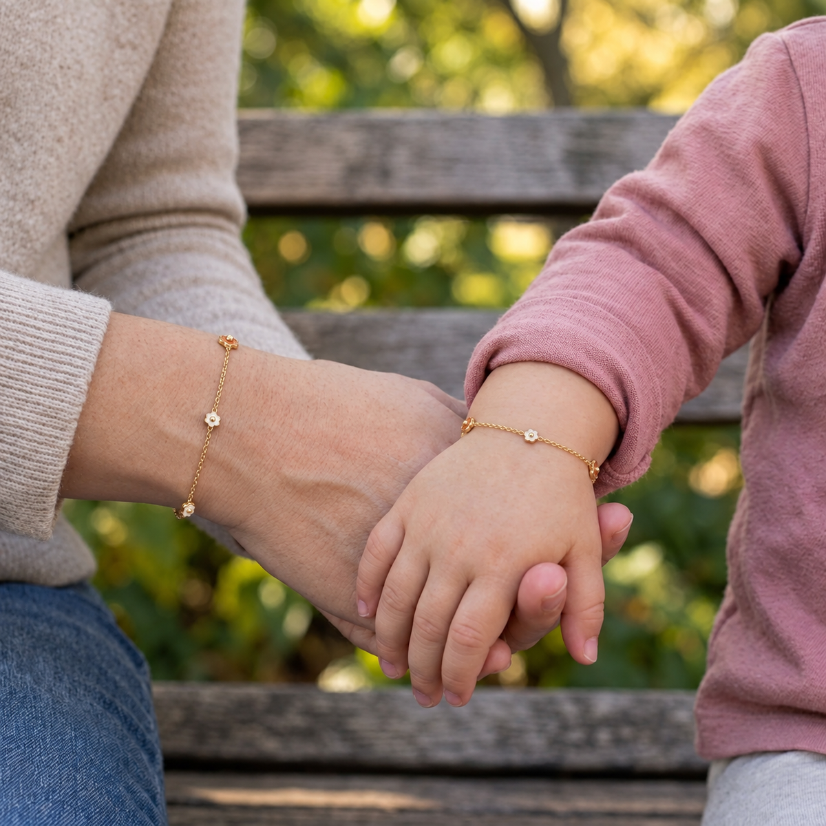 Mommy & Me Set- 14K Solid Gold Triple Flower Epoxy Kids Bracelet
