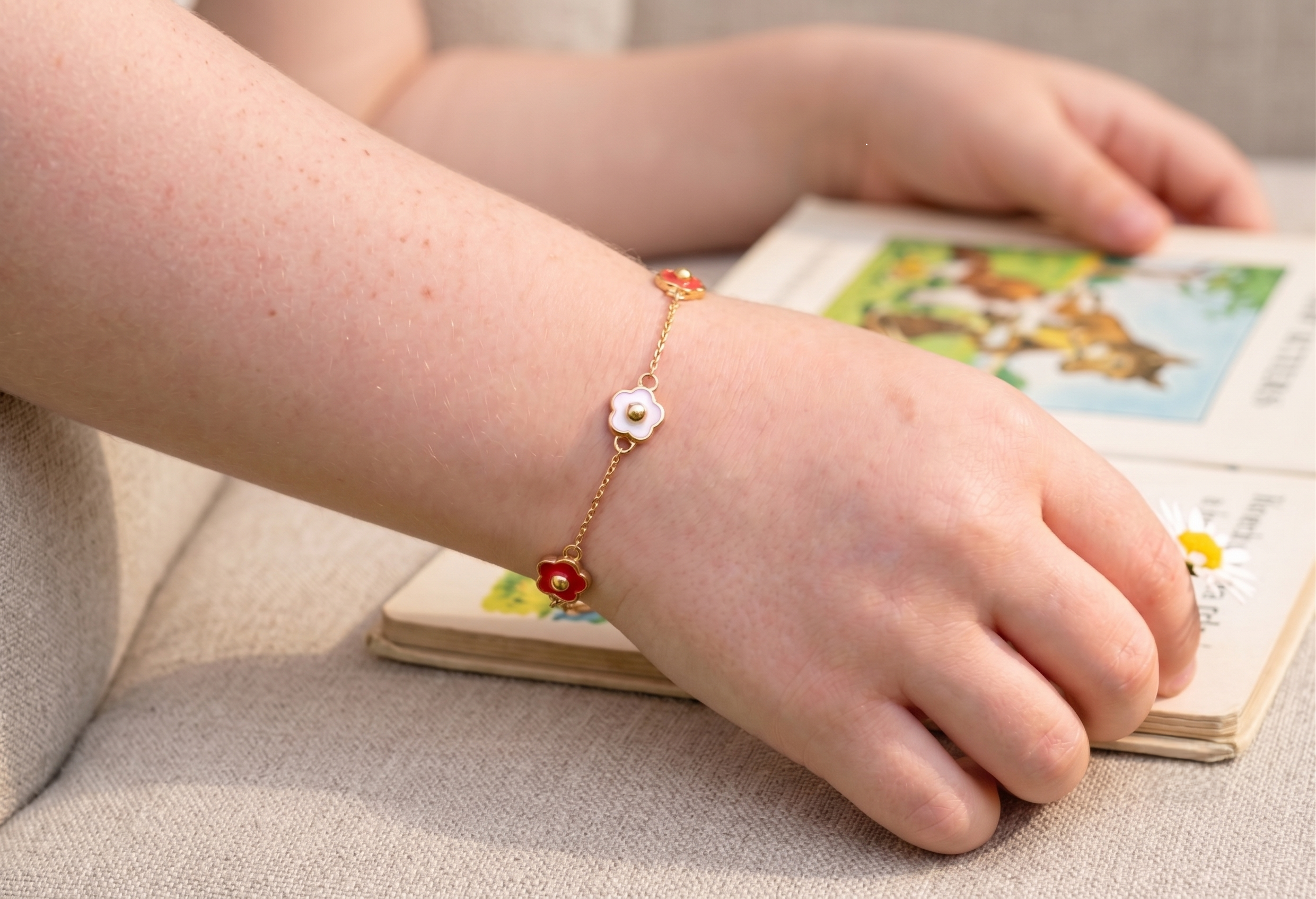 14K Solid Gold Triple Flower Children's Bracelet