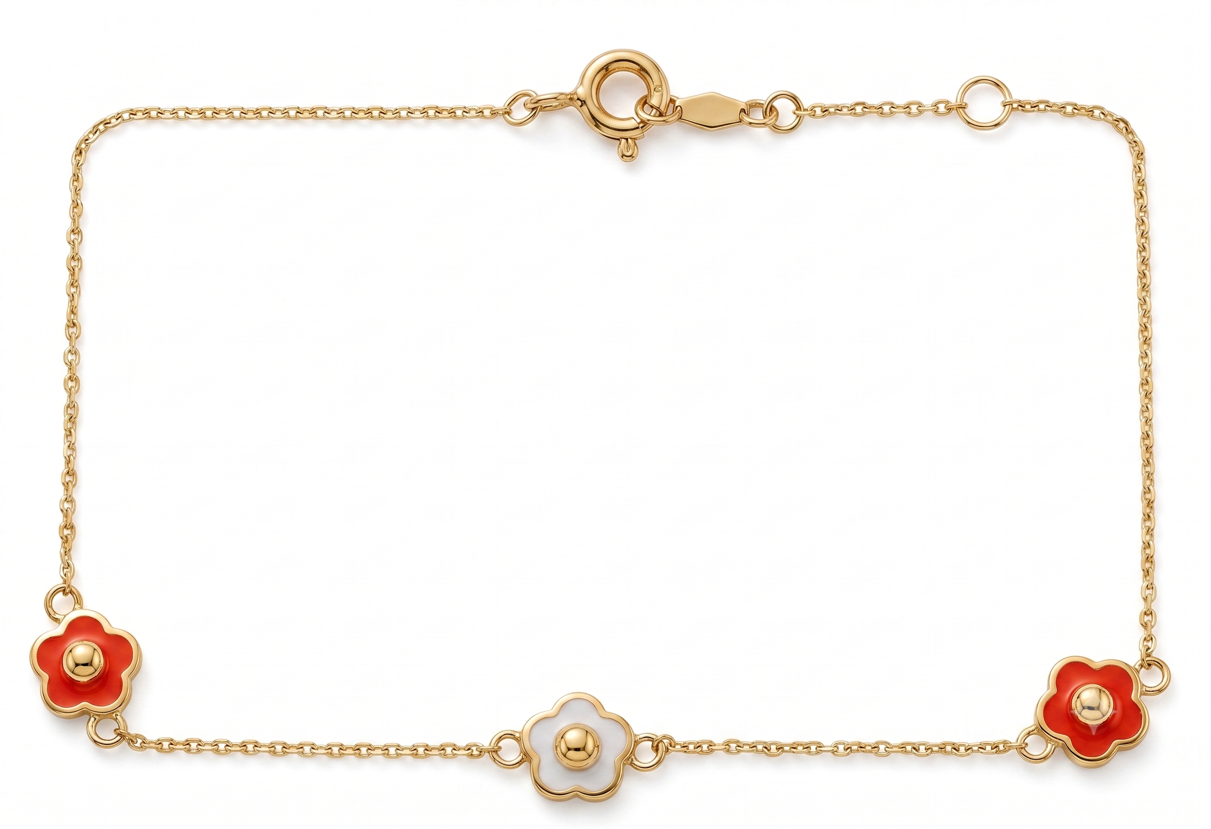 14K Solid Gold Triple Flower Children's Bracelet