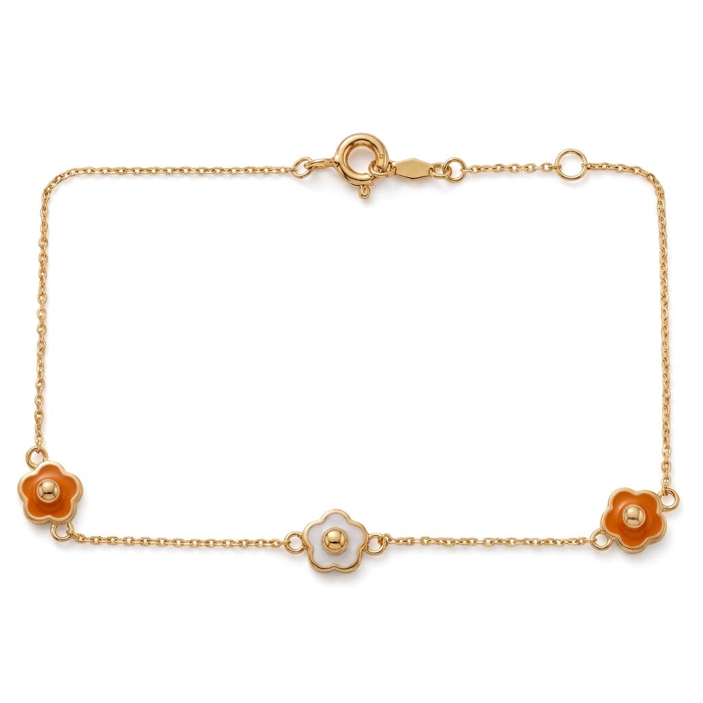 14K Solid Gold Triple Flower Children's Bracelet
