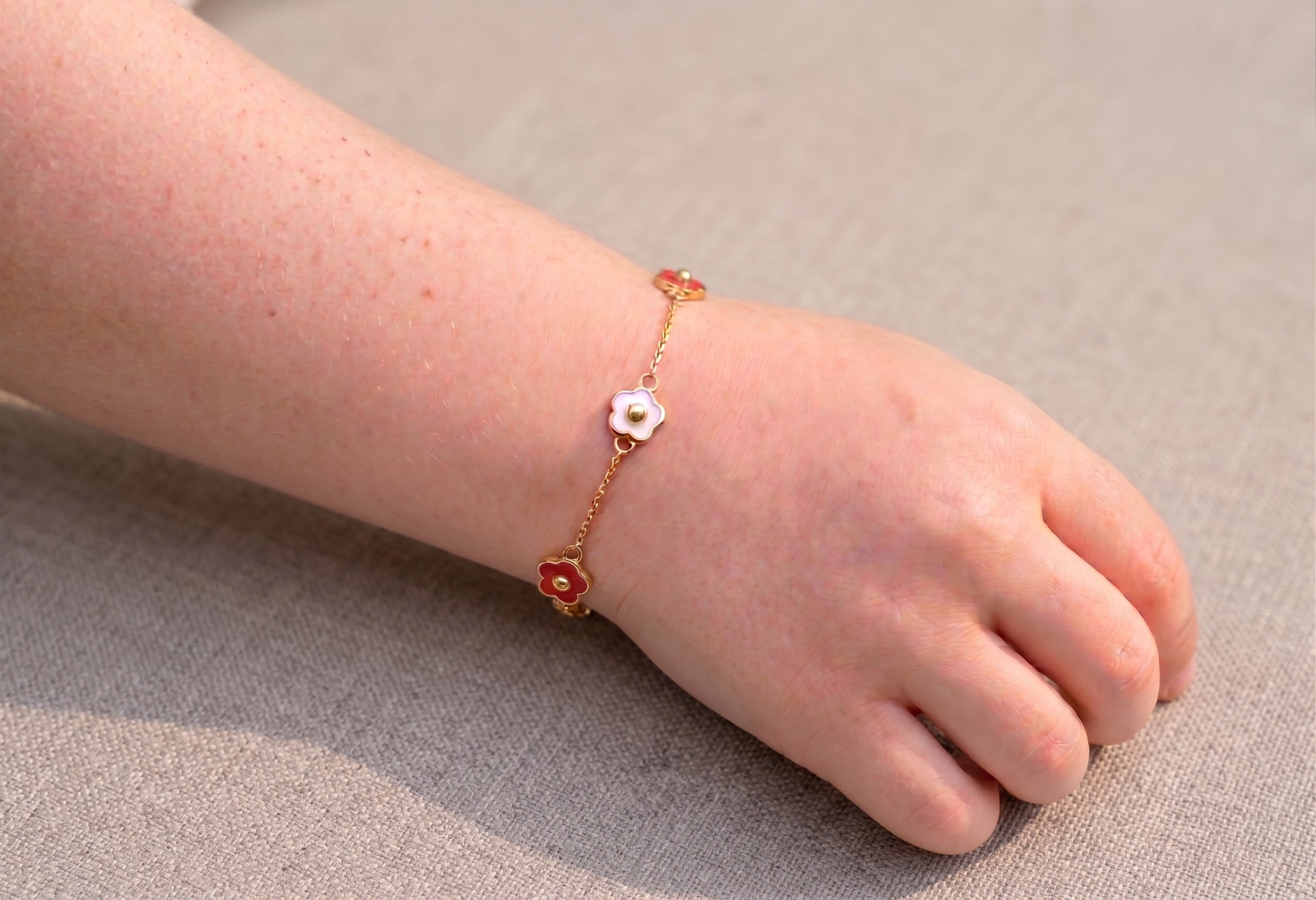 14K Solid Gold Triple Flower Children's Bracelet