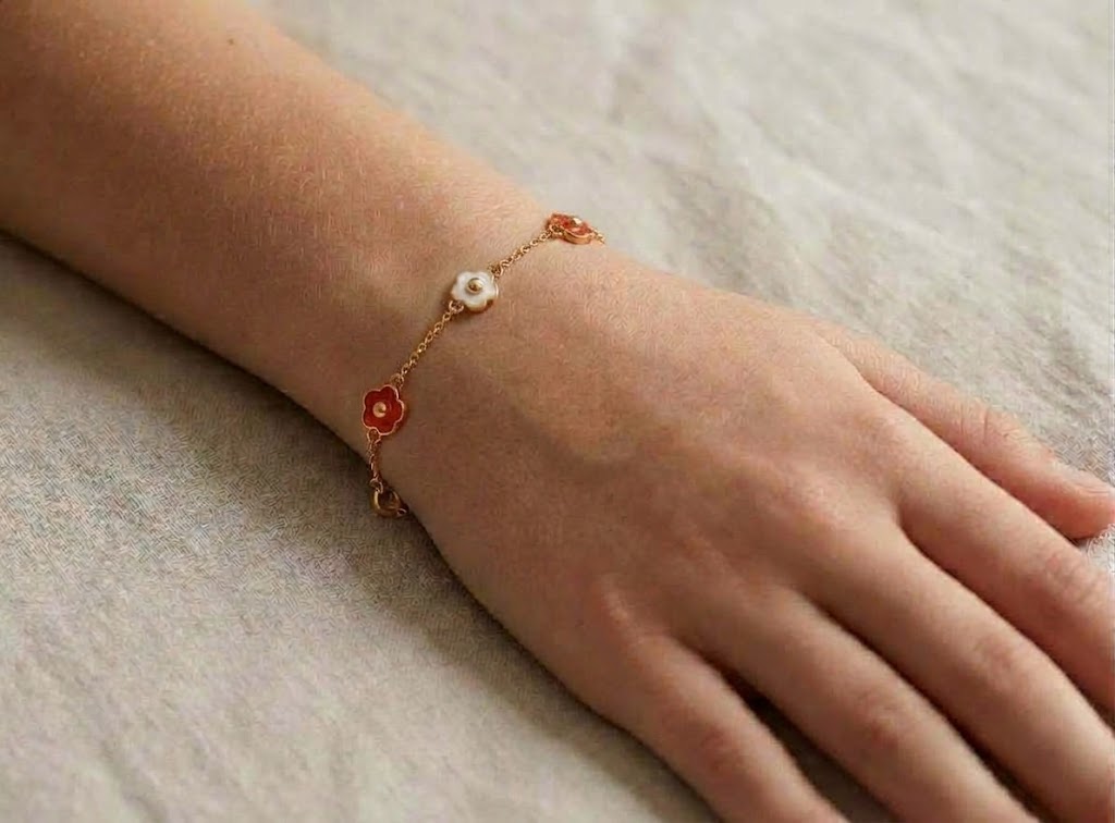 14K Solid Gold Triple Flower Children's Bracelet