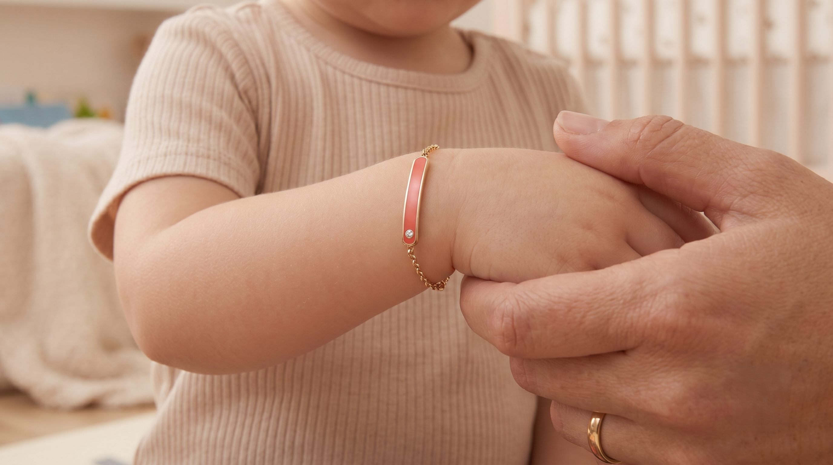14K Solid Gold Pink Bar Children's Bracelet