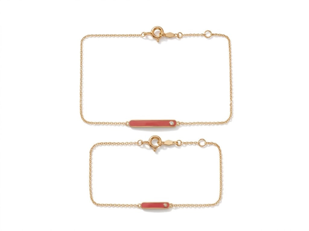 Mommy & Me 14K Solid Gold Pink Bar Matching Bracelet Set