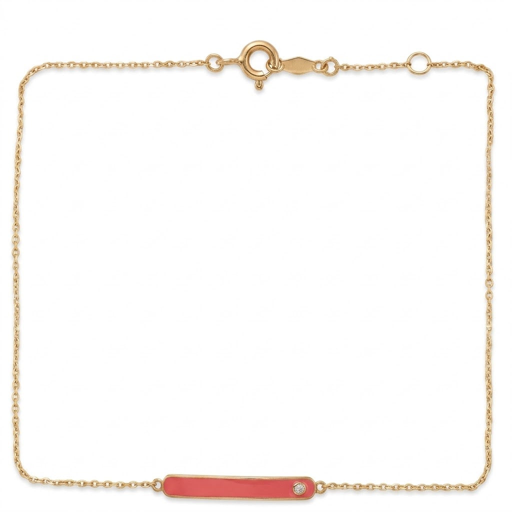 14K Solid Gold Pink Bar Children's Bracelet
