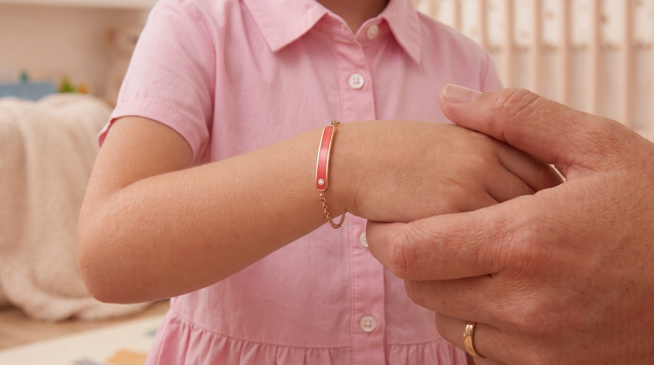 14K Solid Gold Pink Bar Children's Bracelet