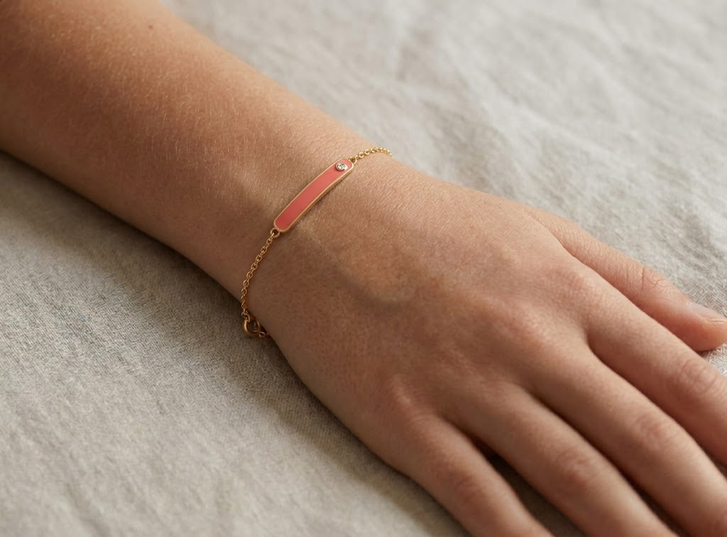 14K Solid Gold Pink Bar Children's Bracelet