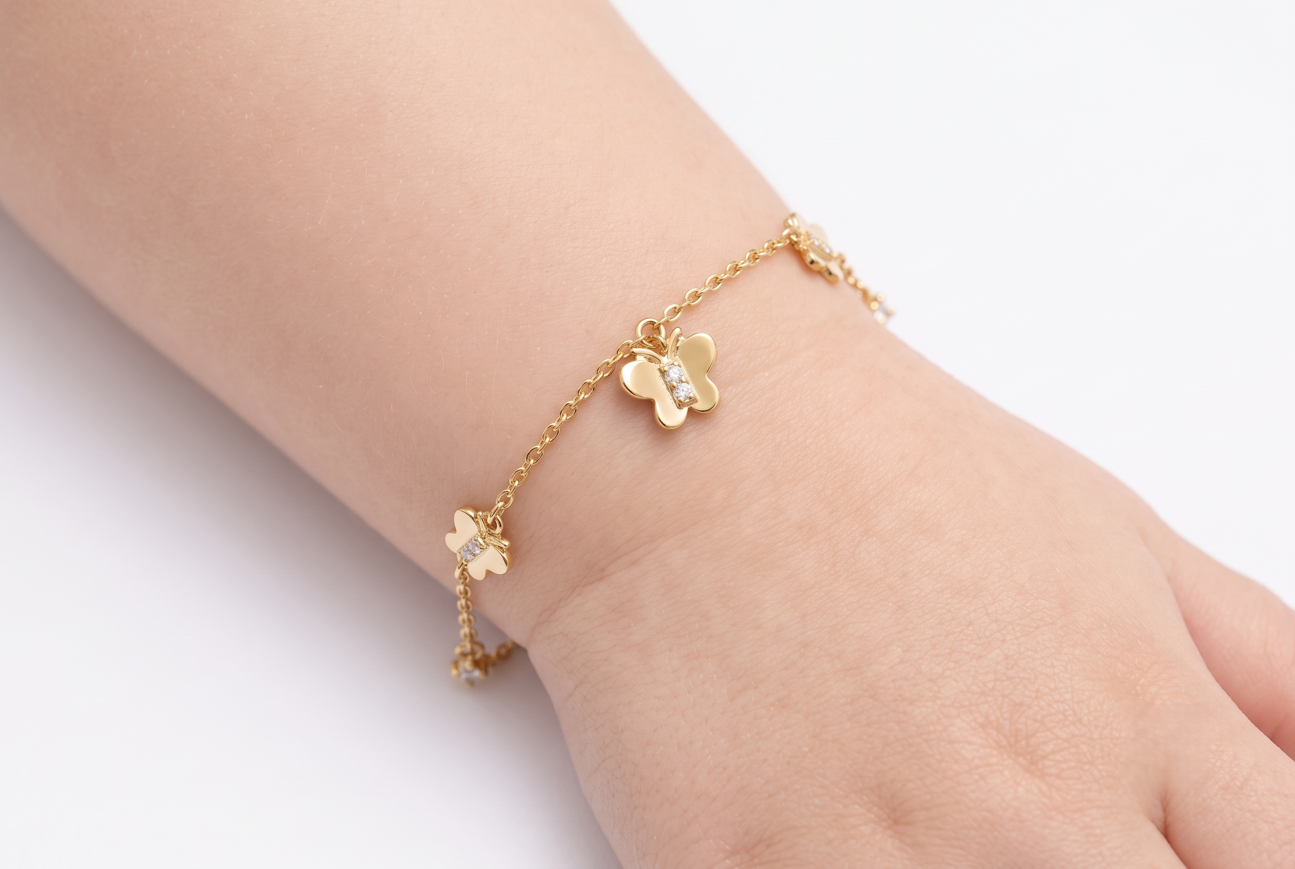 14K Solid Gold Butterfly Charm Children's Bracelet