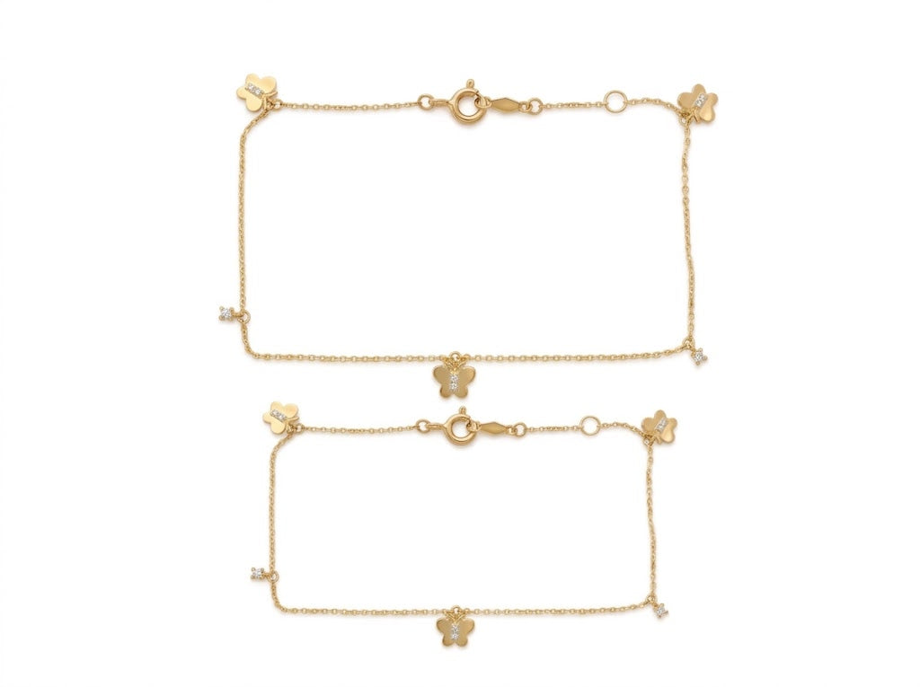 Mommy & Me 14K Solid Gold Butterfly CZ Matching Bracelet Set