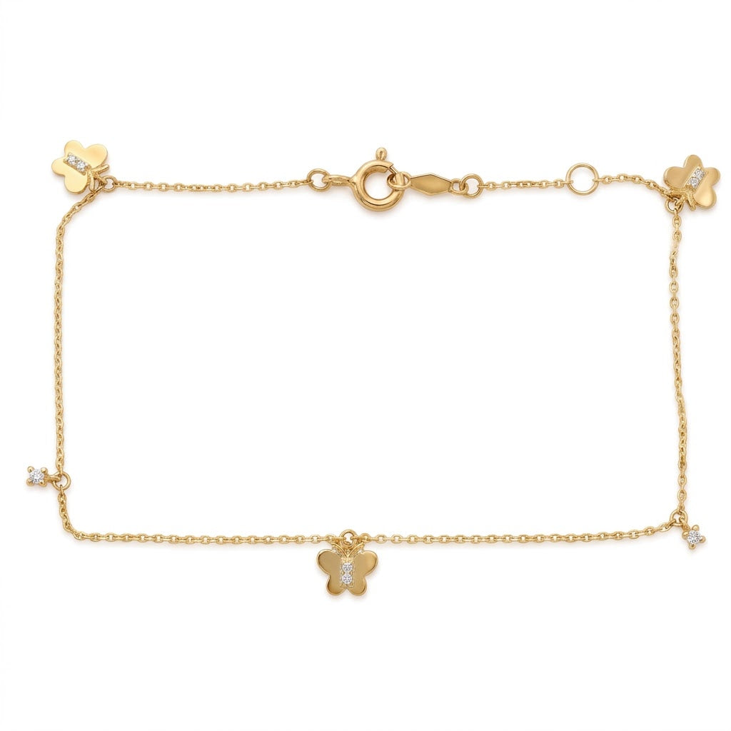 14K Solid Gold Butterfly Charm Children's Bracelet