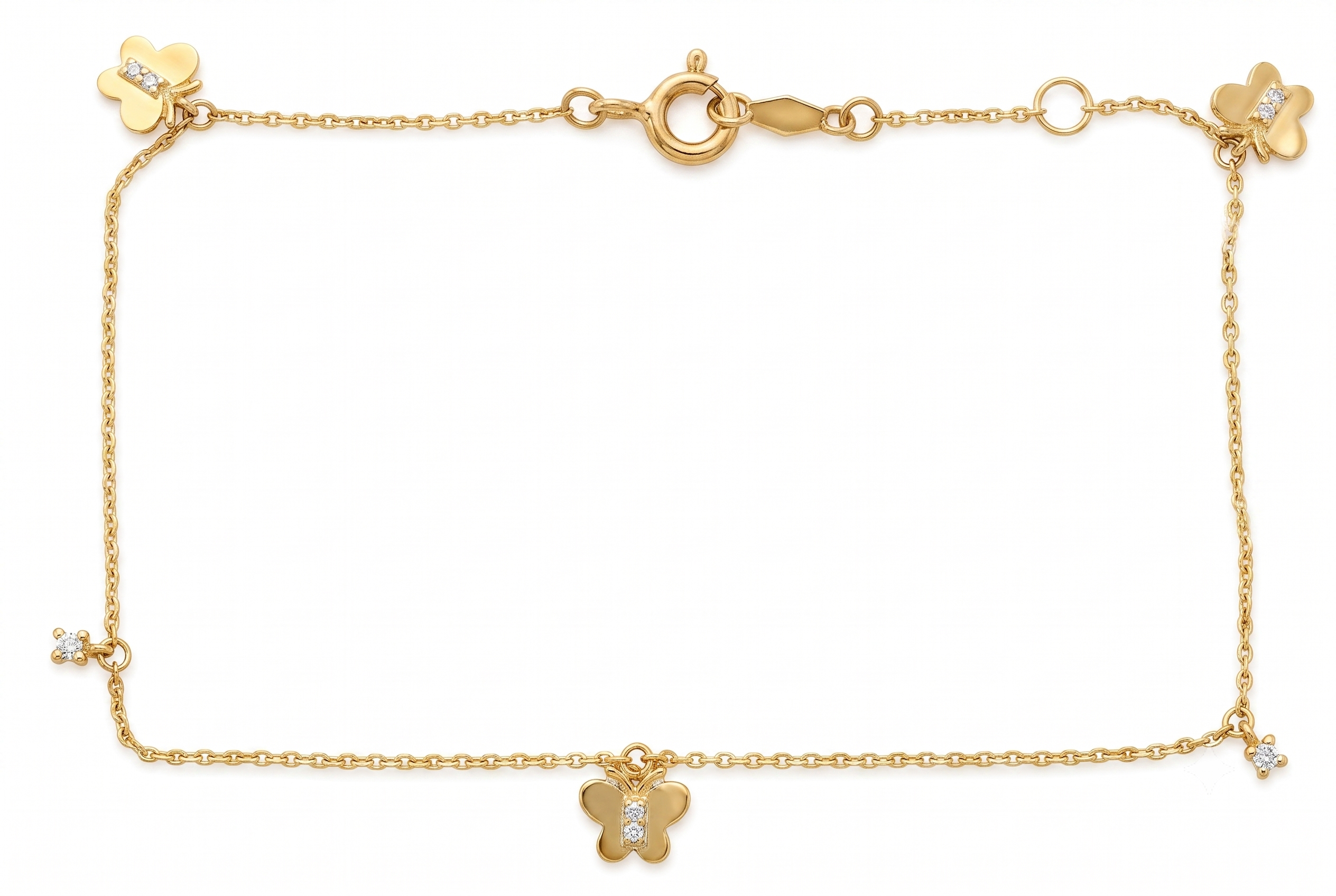 14K Solid Gold Butterfly Charm Children's Bracelet