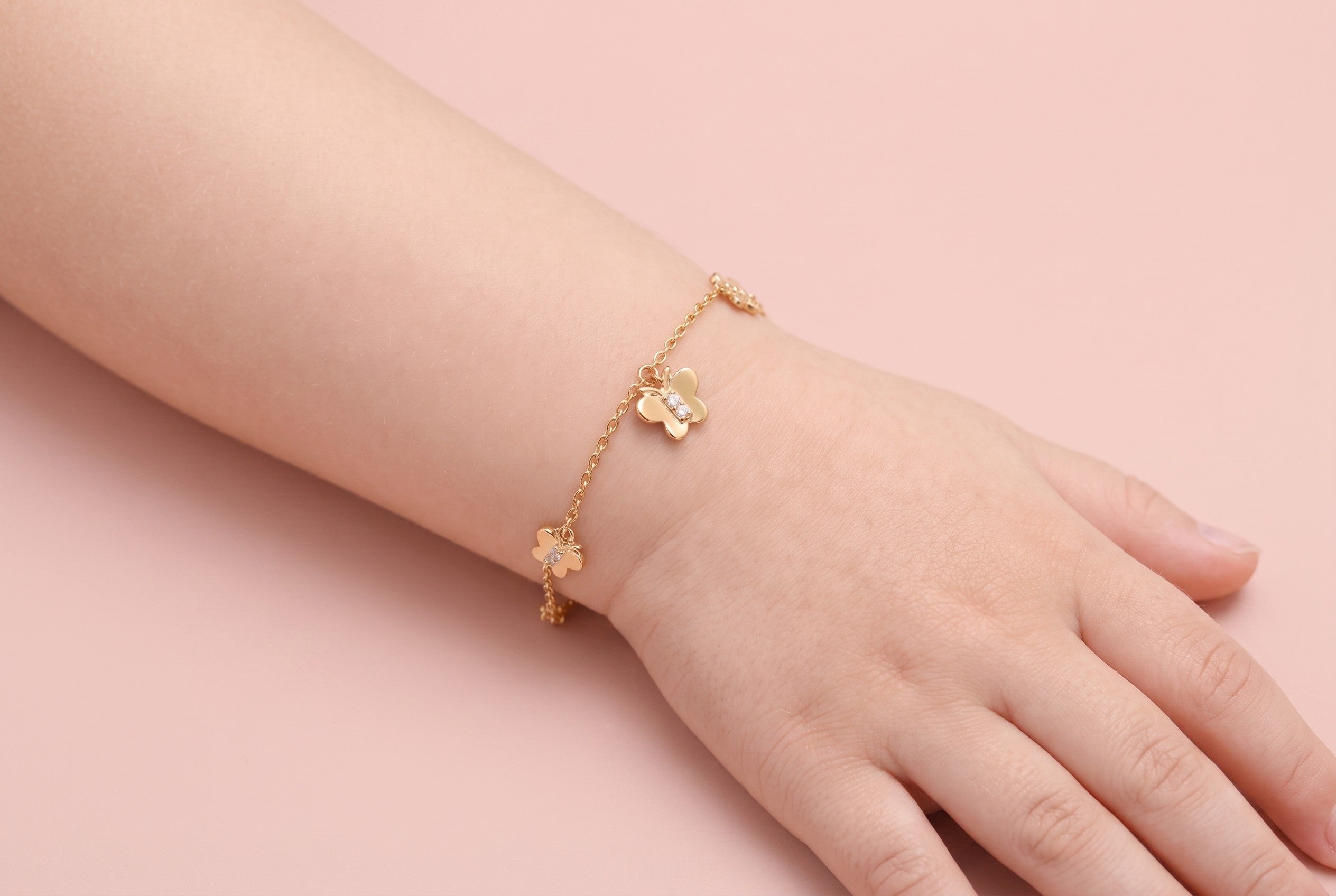 14K Solid Gold Butterfly Charm Children's Bracelet
