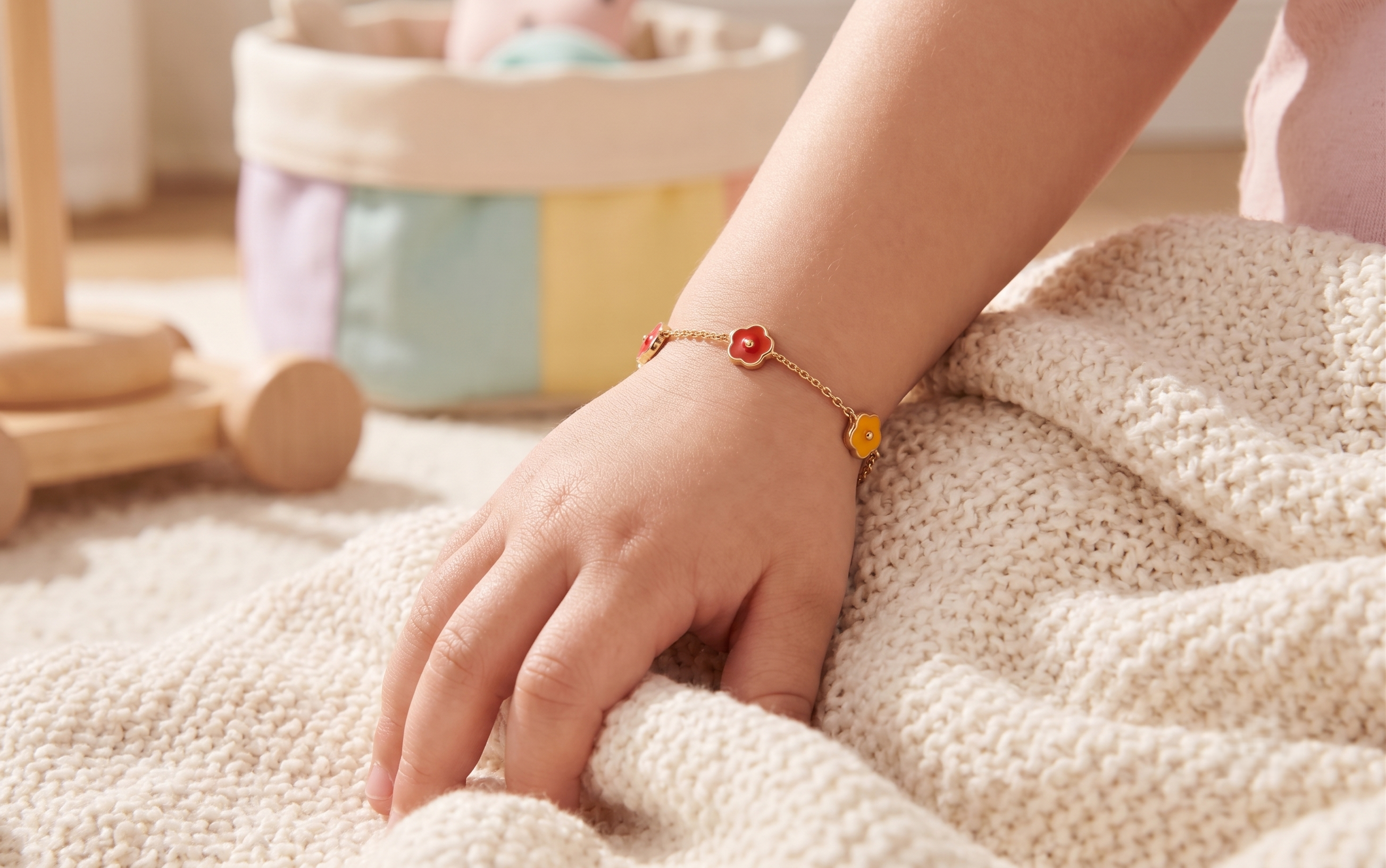 14K Solid Gold Triple Flower Children's Bracelet