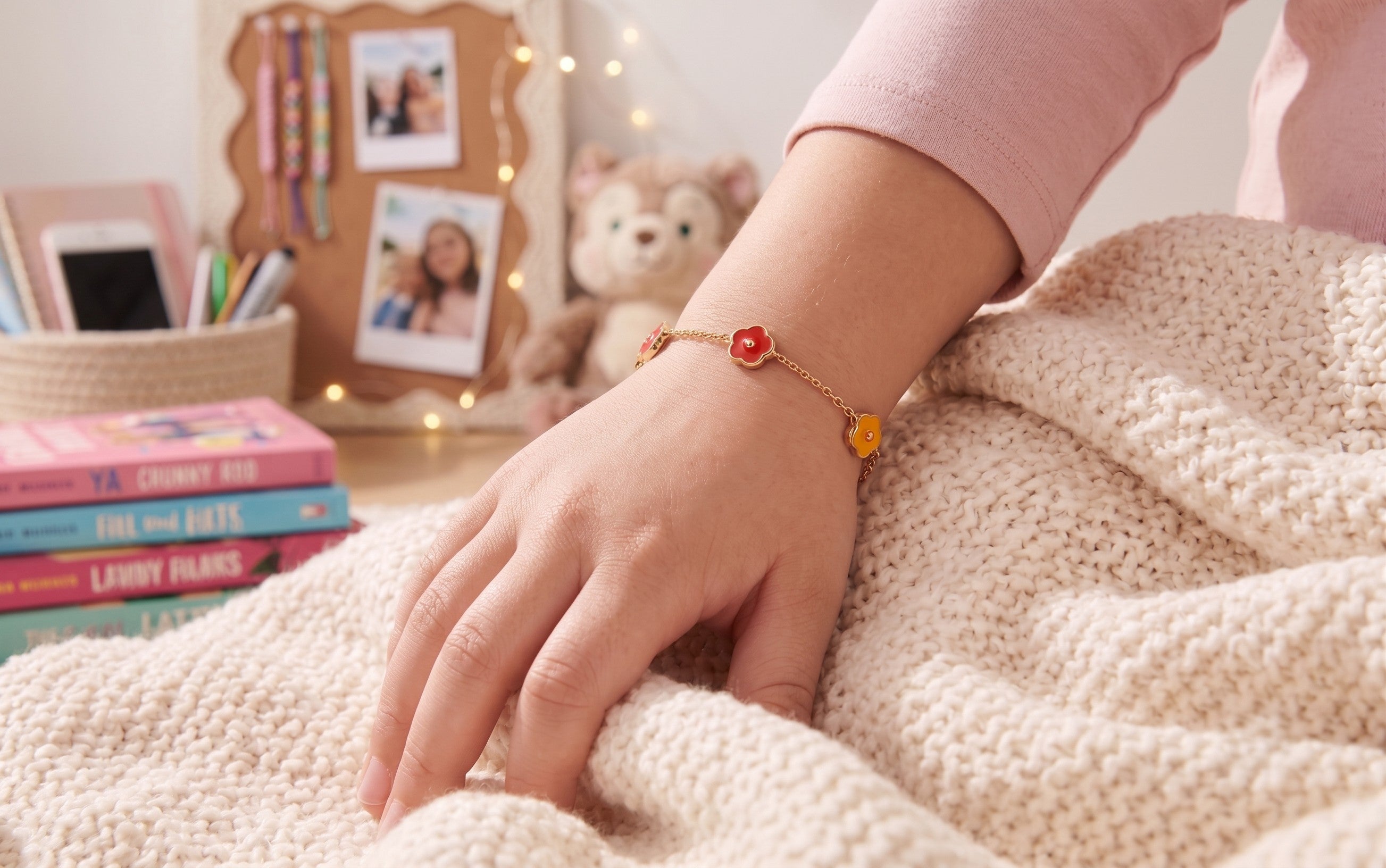 14K Solid Gold Triple Flower Children's Bracelet