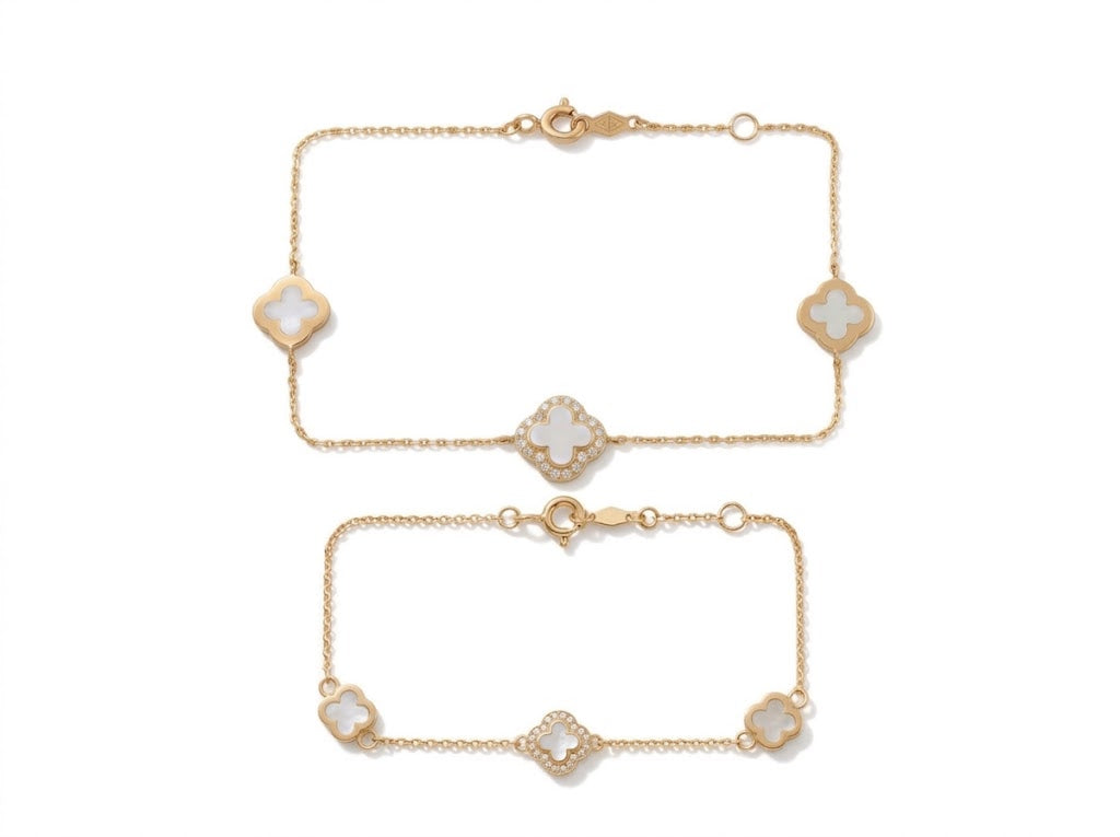 Mommy & Me 14K Solid Gold White Flower CZ Matching Bracelet Set