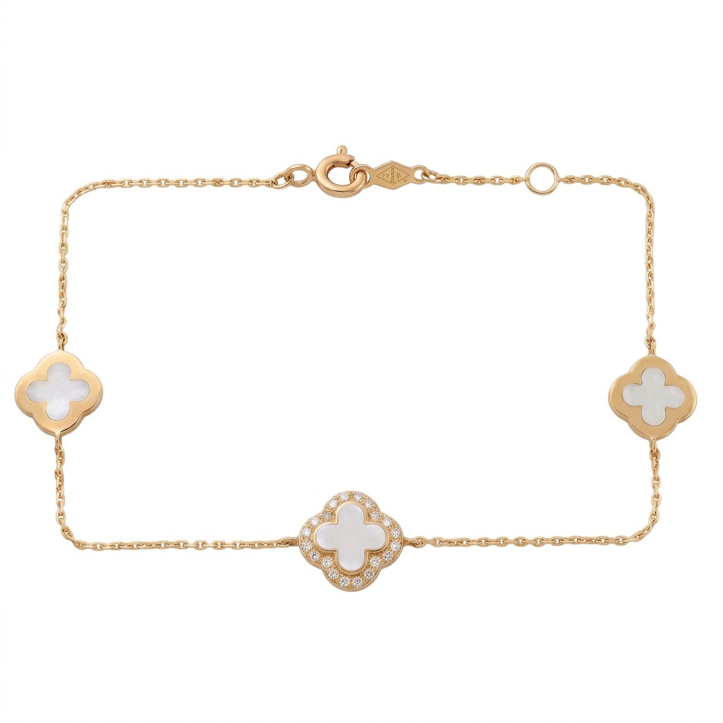 14K Solid Gold Triple Flower Children's Bracelet