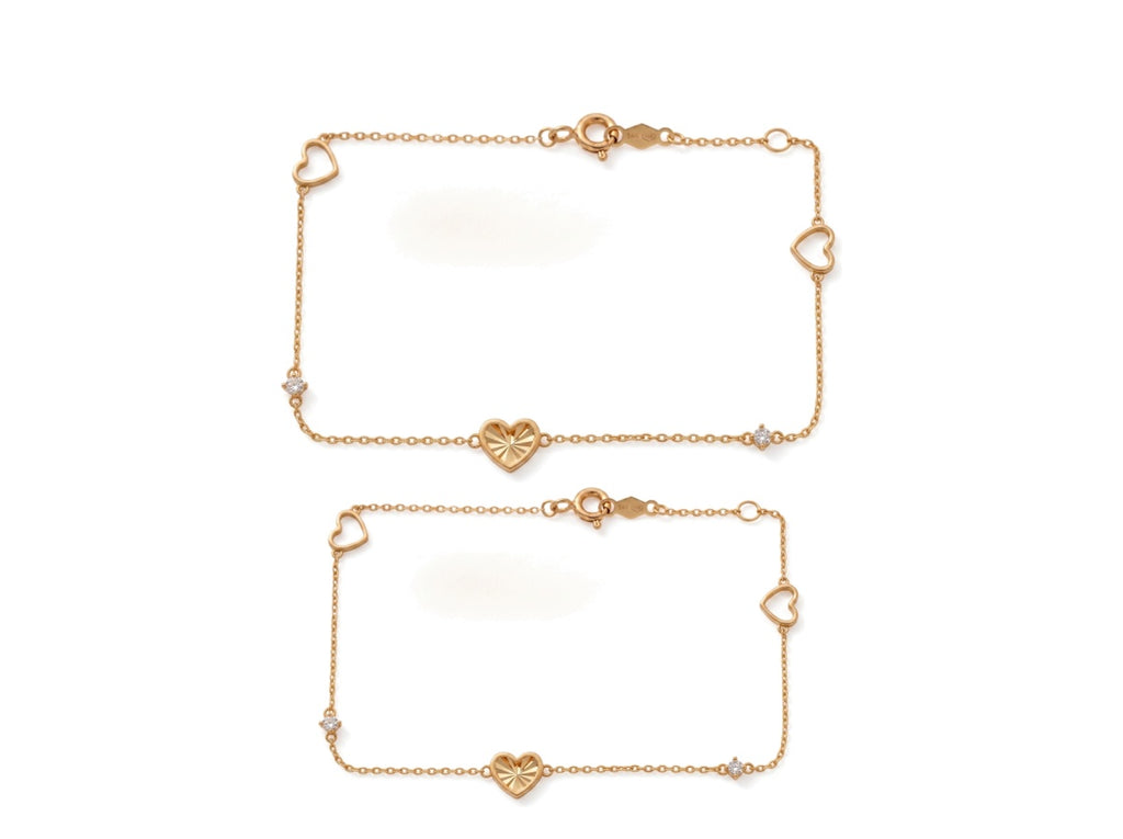 Mommy & Me 14K Solid Gold Heart CZ Matching Bracelet Set