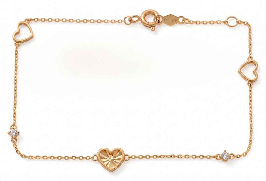 14K Solid Gold Children's Heart Bracelet with CZs