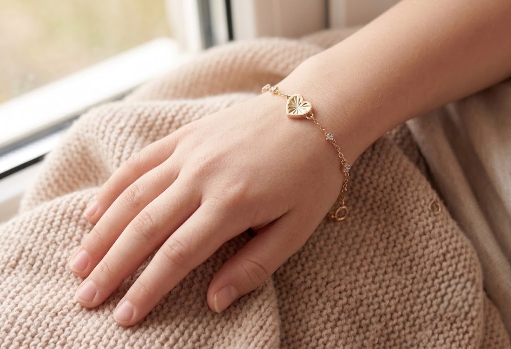 14K Solid Gold Children's Heart Bracelet with CZs