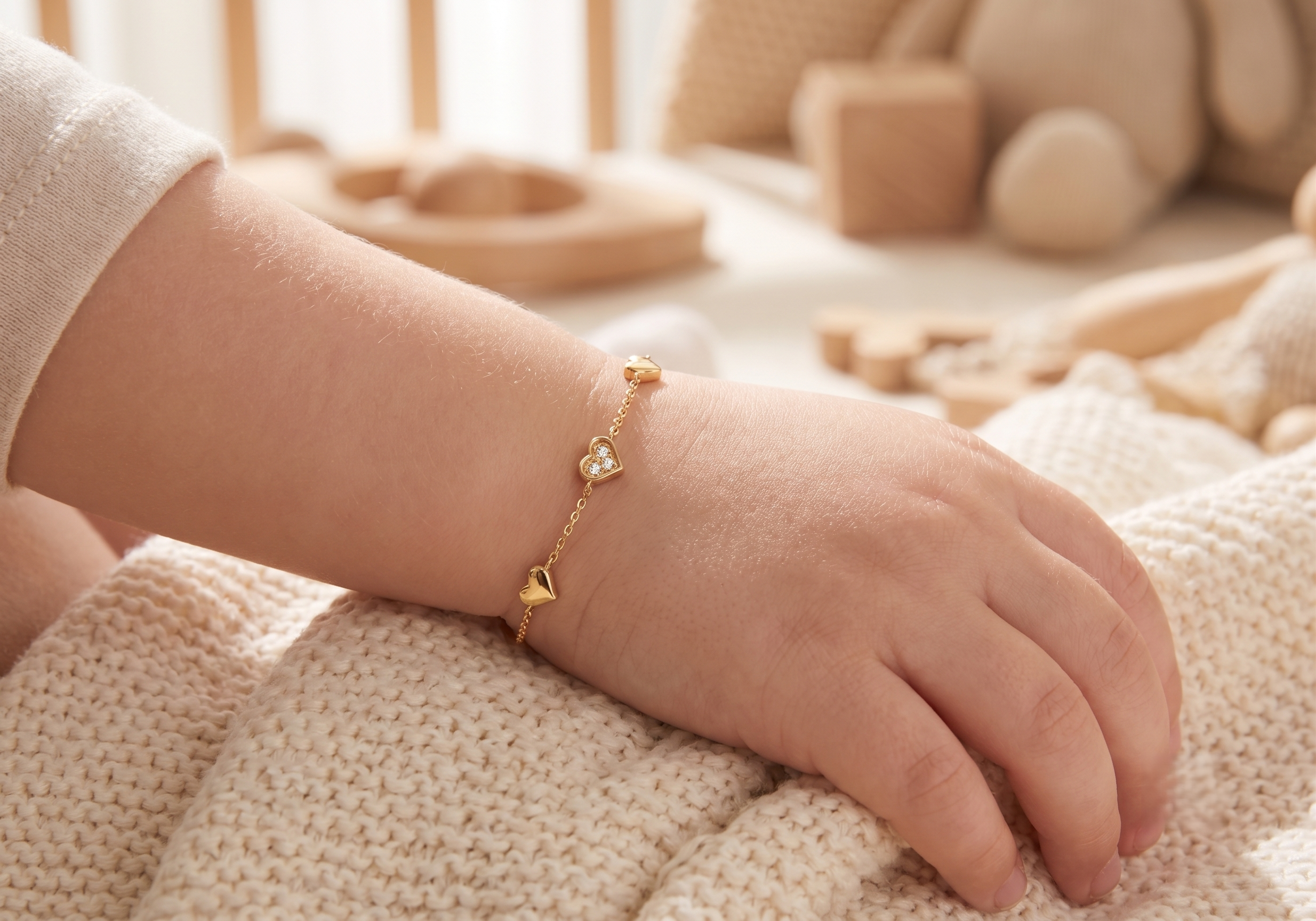 14K Solid Gold Children's Heart Bracelet with CZs