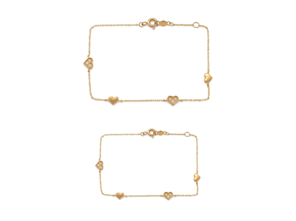 Mommy & Me 14K Solid Gold Heart CZ Matching Bracelet Set