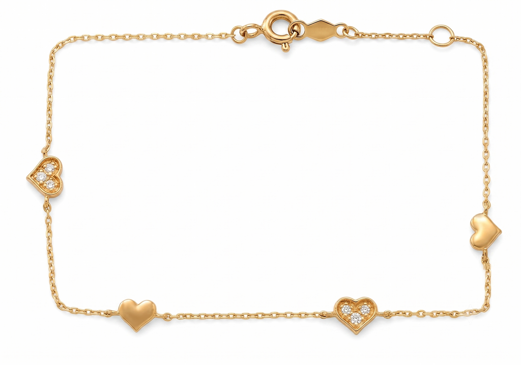 14K Solid Gold Children's Heart Bracelet with CZs