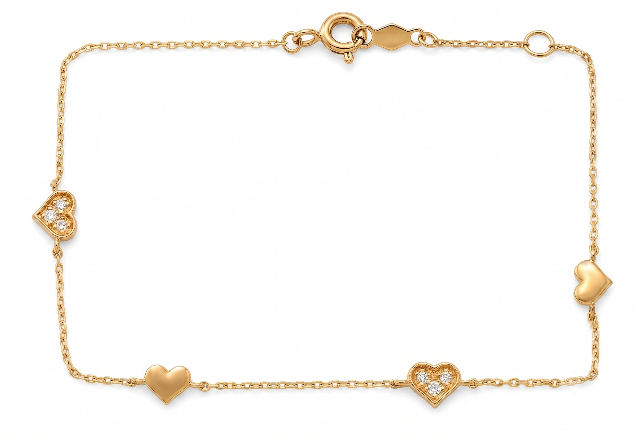 14K Solid Gold Children's Heart Bracelet with CZs