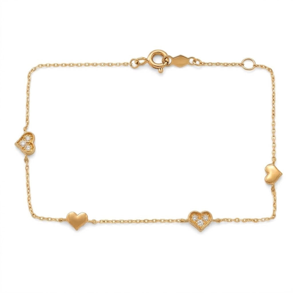 14K Solid Gold Children's Heart Bracelet with CZs