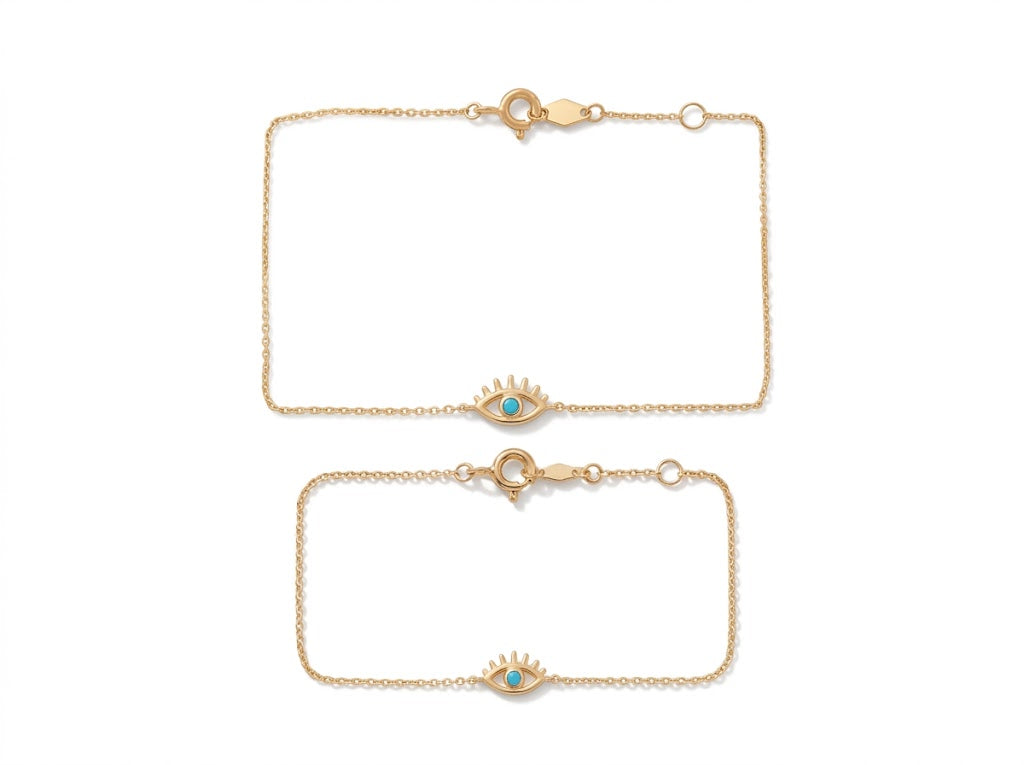 Mommy & Me 14K Solid Gold Topaz Evil Eye Matching Bracelet Set