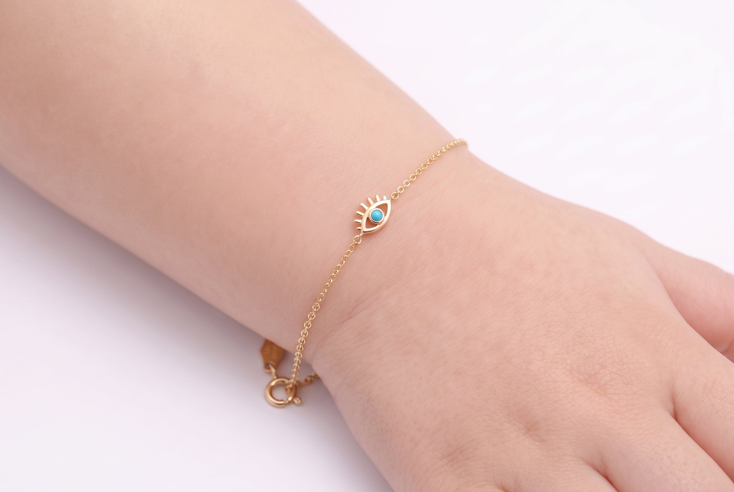 14K Solid Gold Topaz Evil Eye Children's Bracelet