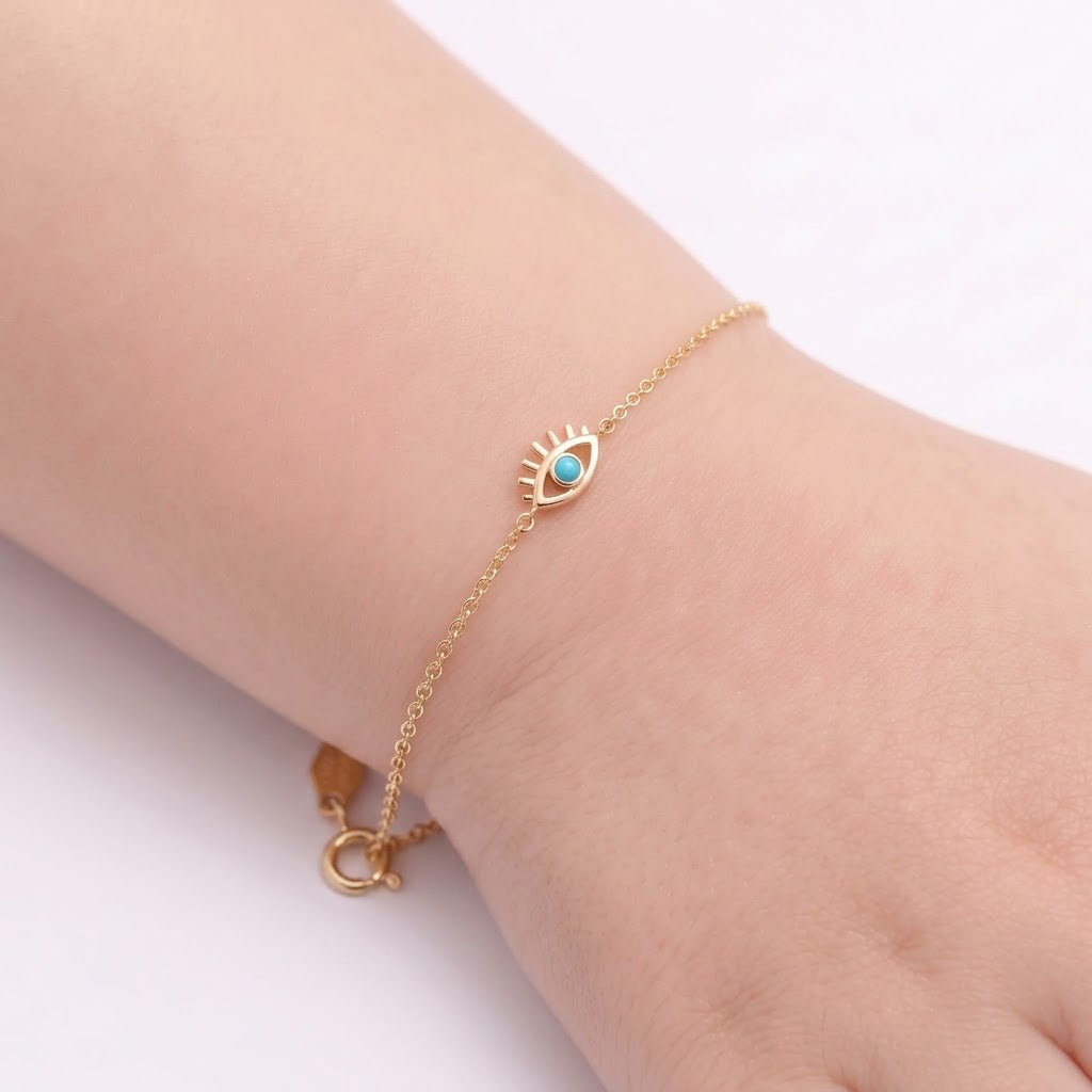14K Solid Gold Topaz Evil Eye Kids Bracelet - Topaz, Yellow gold, Solid gold