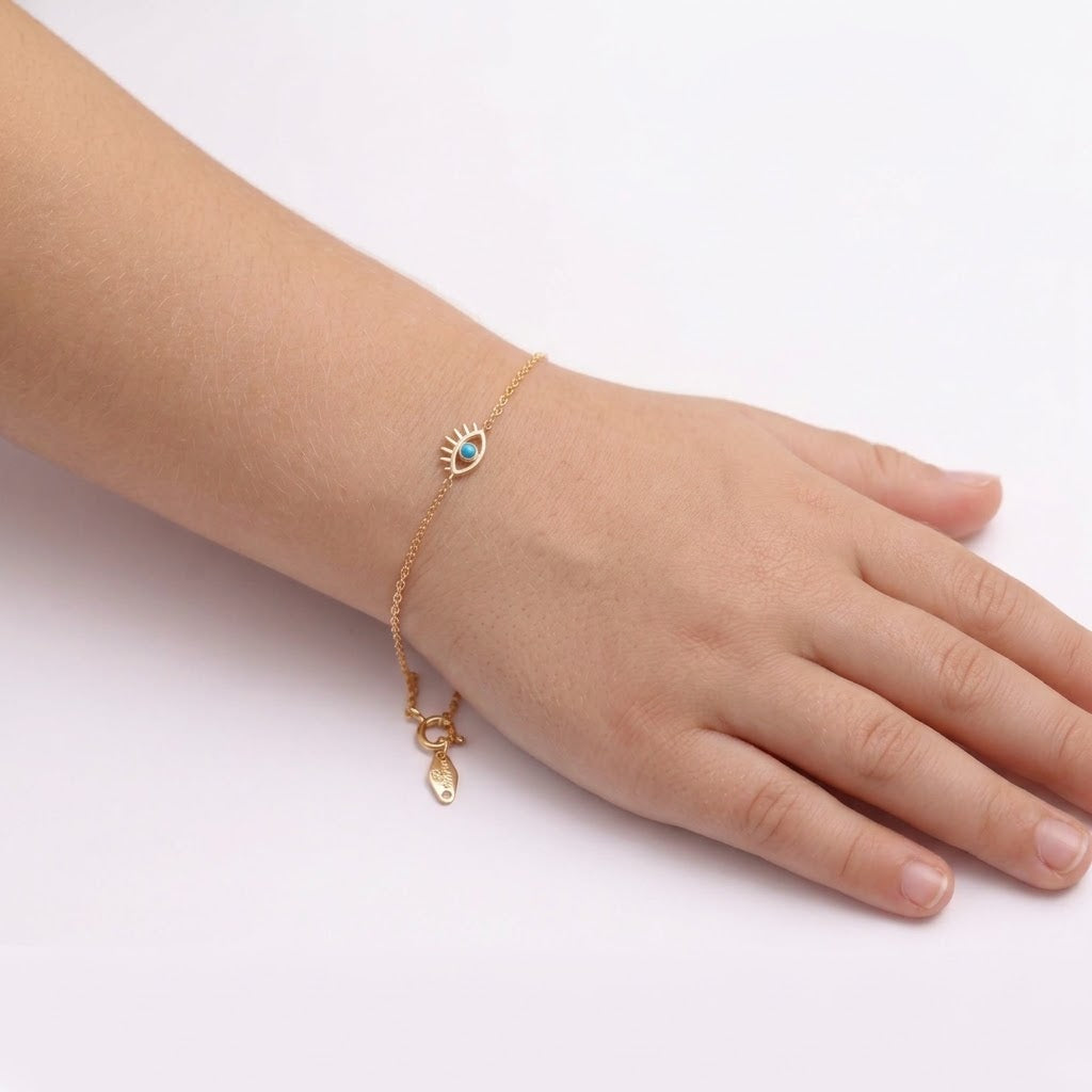 14K Solid Gold Topaz Evil Eye Kids Bracelet - Topaz, Yellow gold, Solid gold