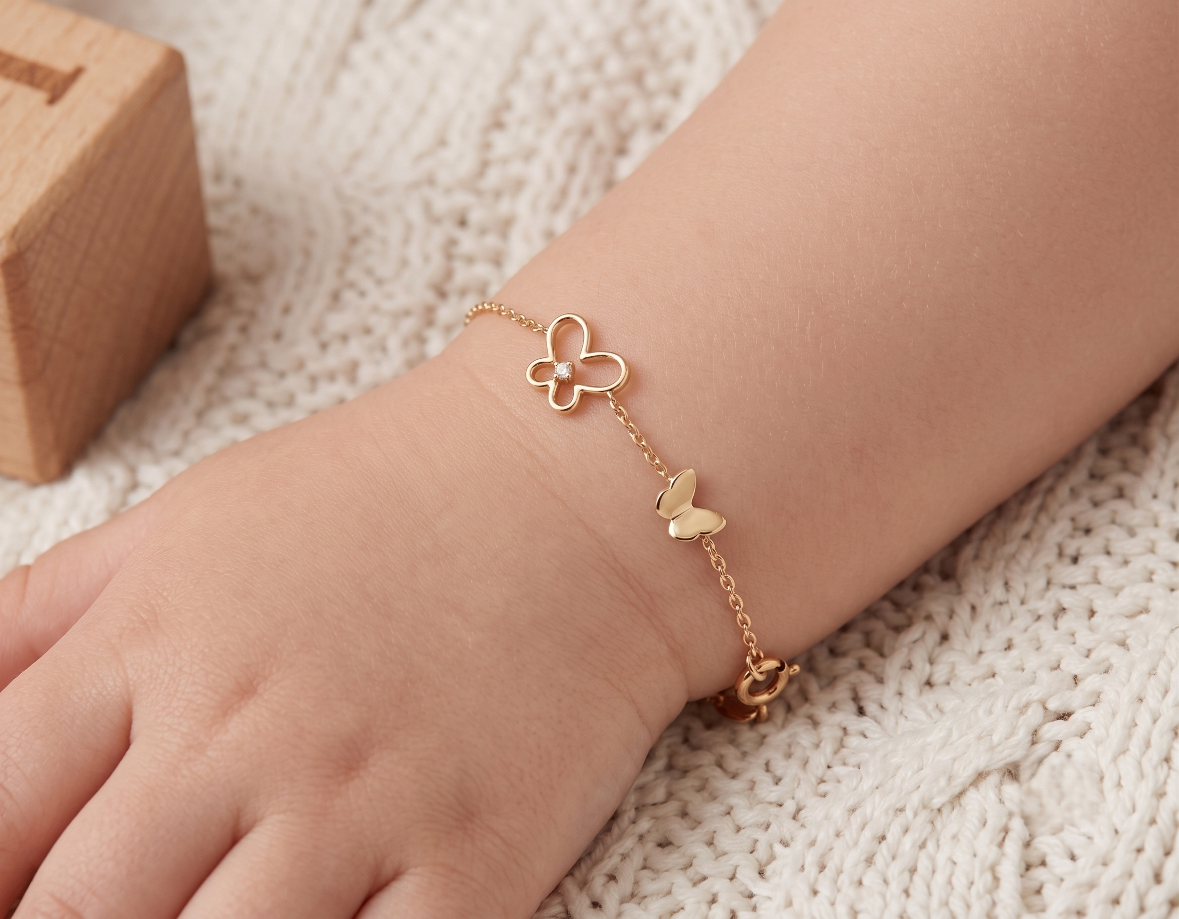 14K Solid Gold Children's Butterfly Bracelet