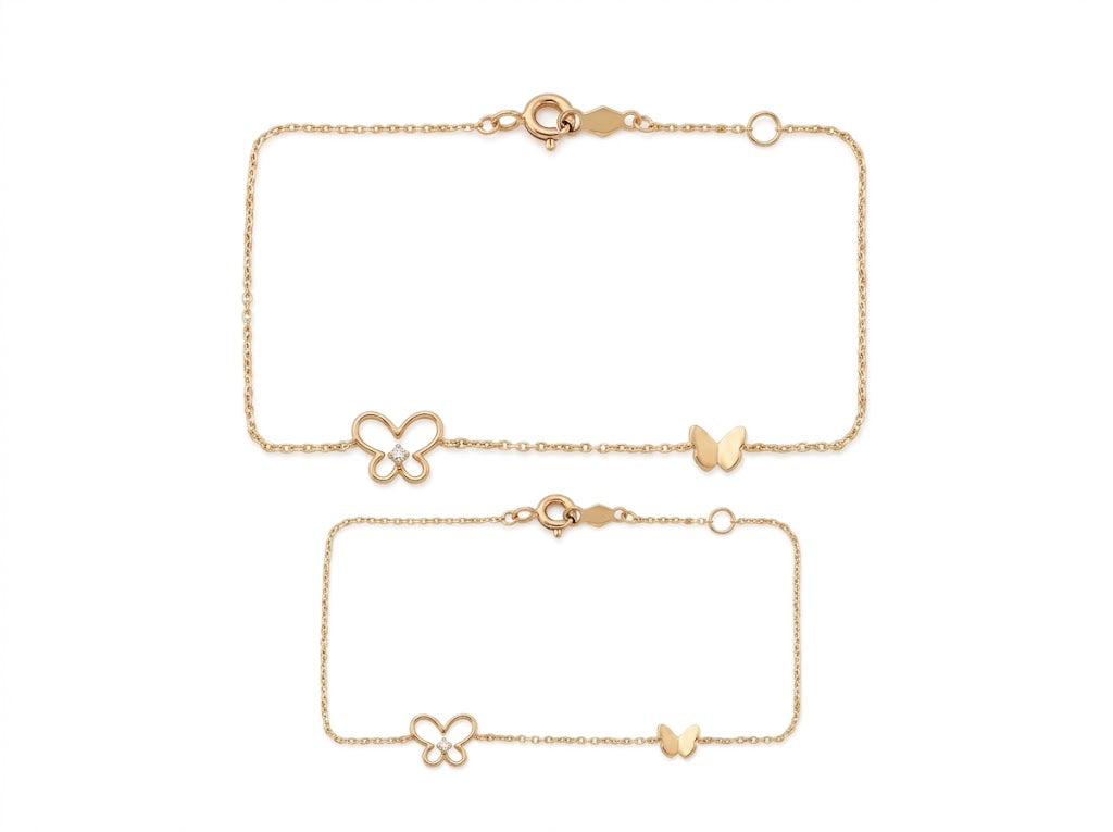 Mommy & Me 14K Solid Gold Butterfly Matching Bracelet Set