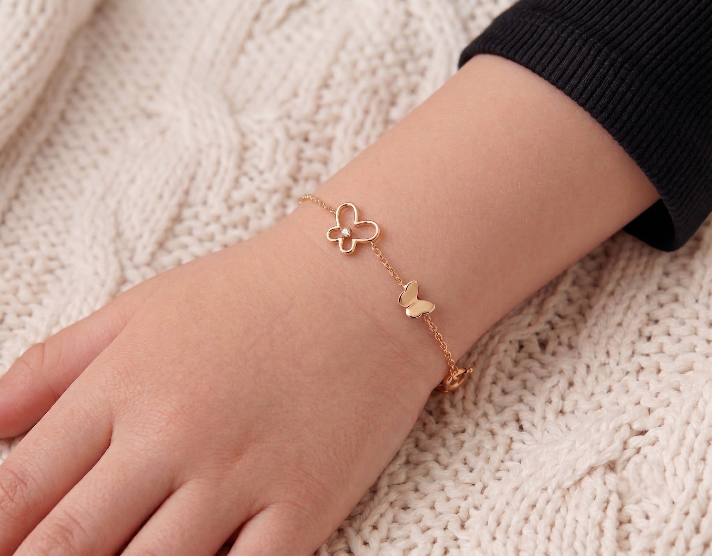 14K Solid Gold Children's Butterfly Bracelet