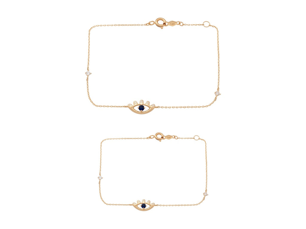 Mommy & Me 14K Solid Gold Evil Eye CZ Matching Bracelet Set