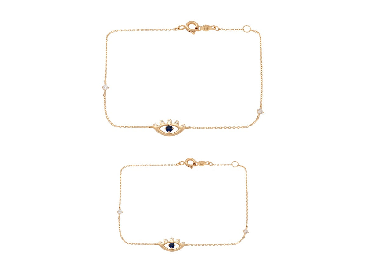 Mommy & Me 14K Solid Gold Evil Eye CZ Matching Bracelet Set
