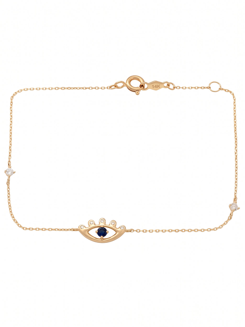14K Solid Gold Evil Eye with CZs Children's Bracelet