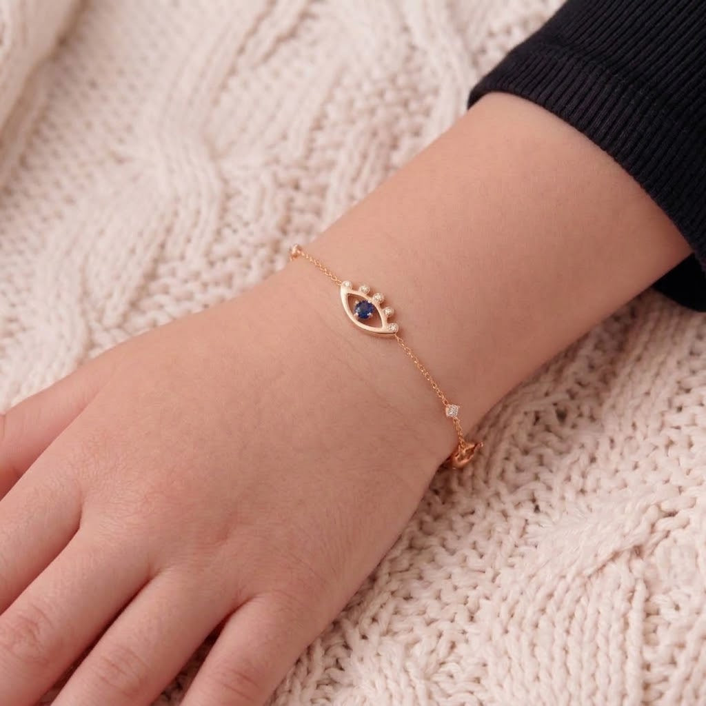 14K Solid Gold Evil Eye CZ Kids Bracelet - Cubic zirconia, Yellow gold, Solid gold