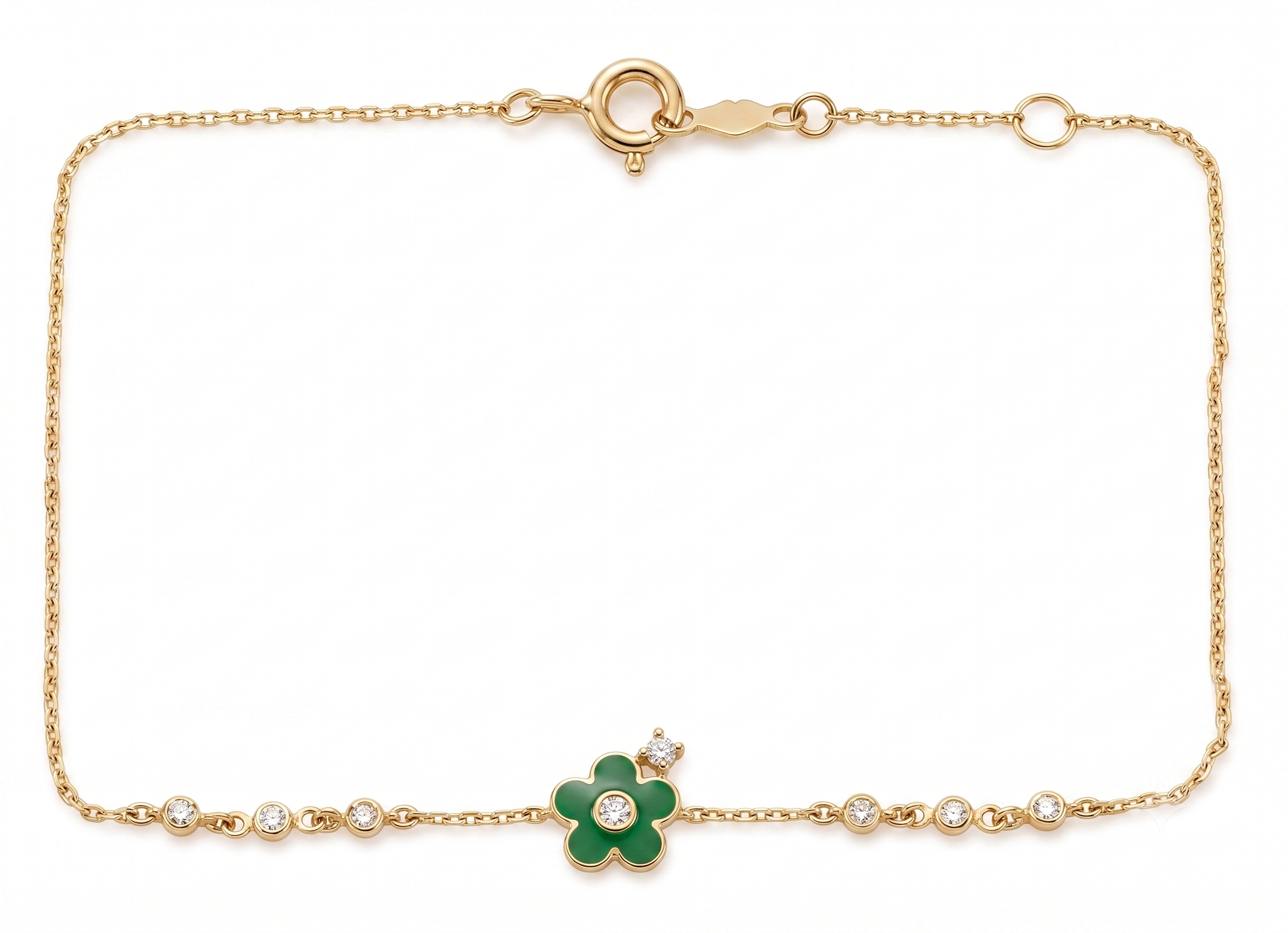 14K Solid Gold Green Flower Children's Bracelet
