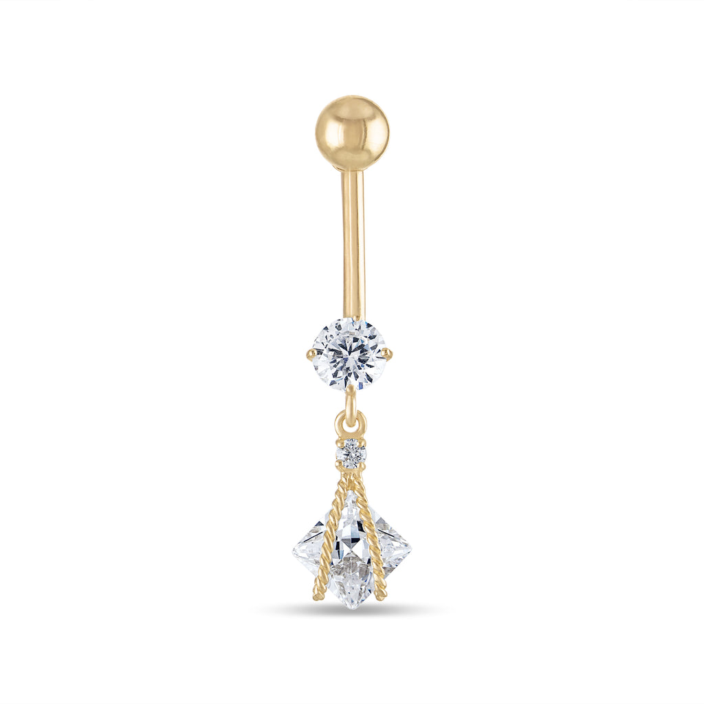 10K Solid Gold Dangling Belly Ring