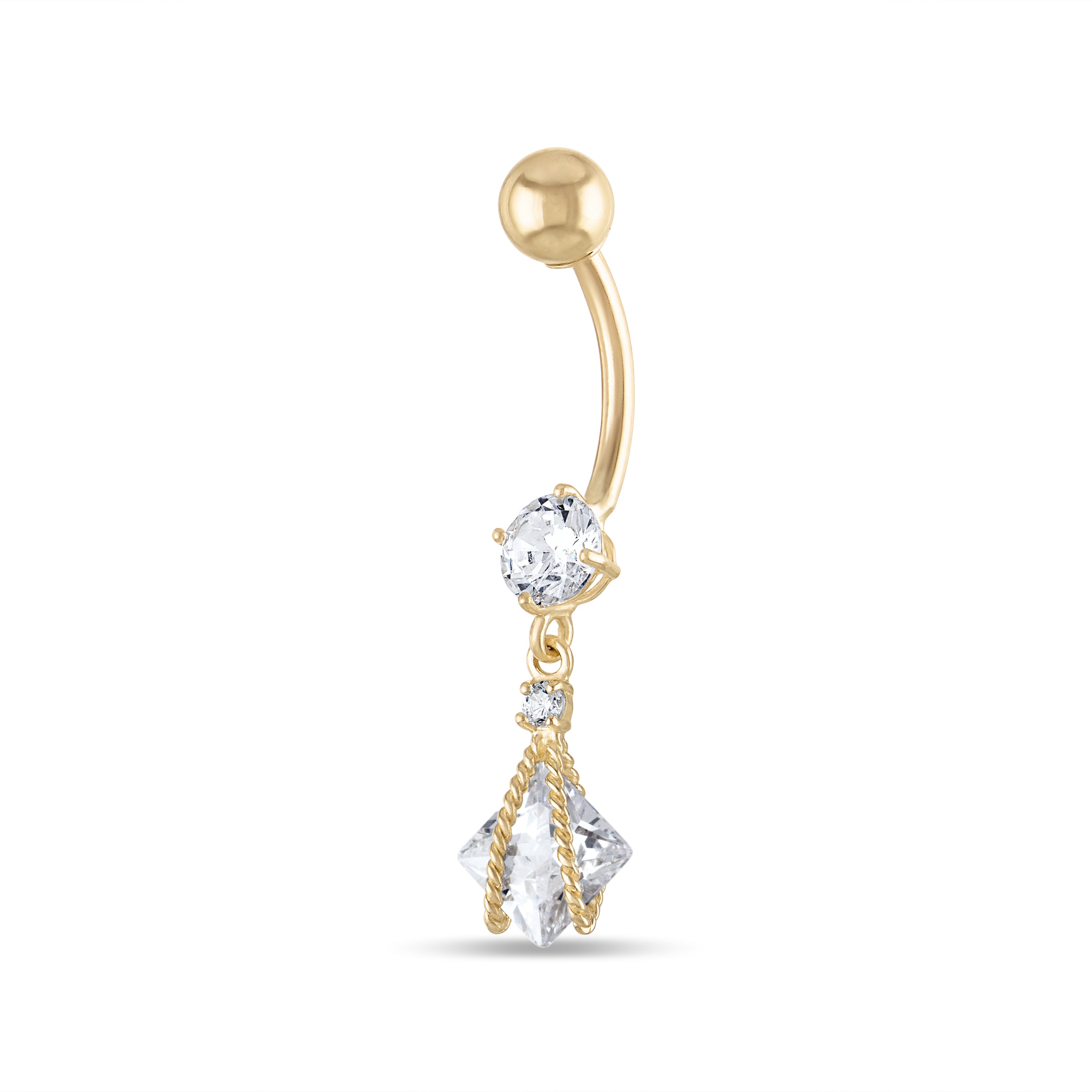 10K Solid Gold Dangling Belly Ring