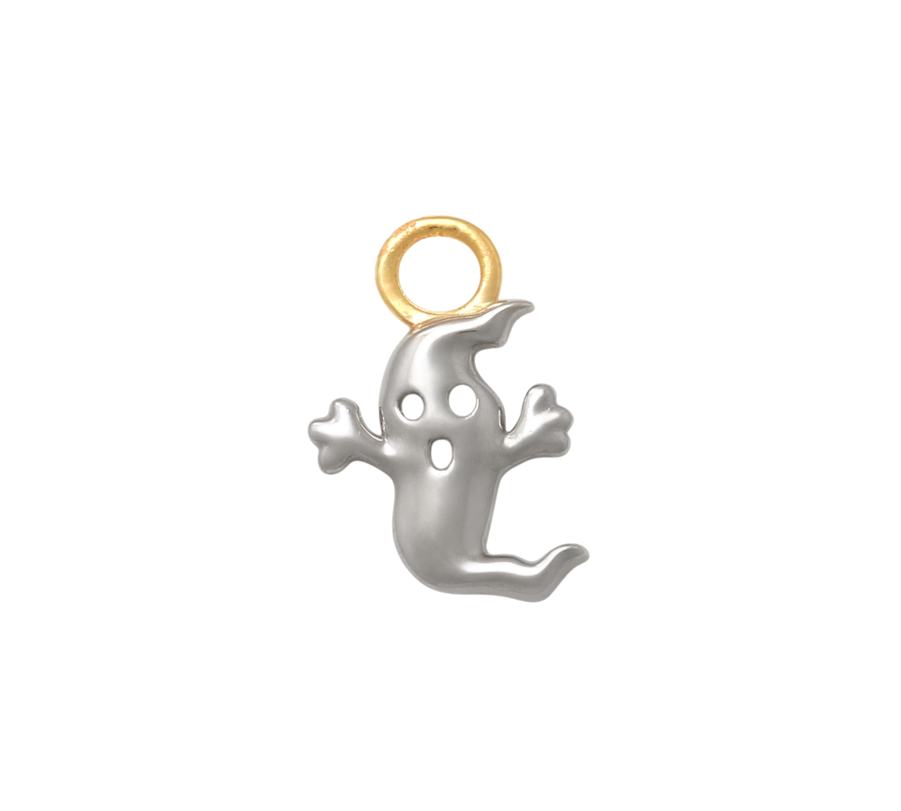 14K Solid Yellow Gold Handmade Belly Ring Hoop with a 10K Solid Yellow Gold Dangling Ghost-Shaped Charm