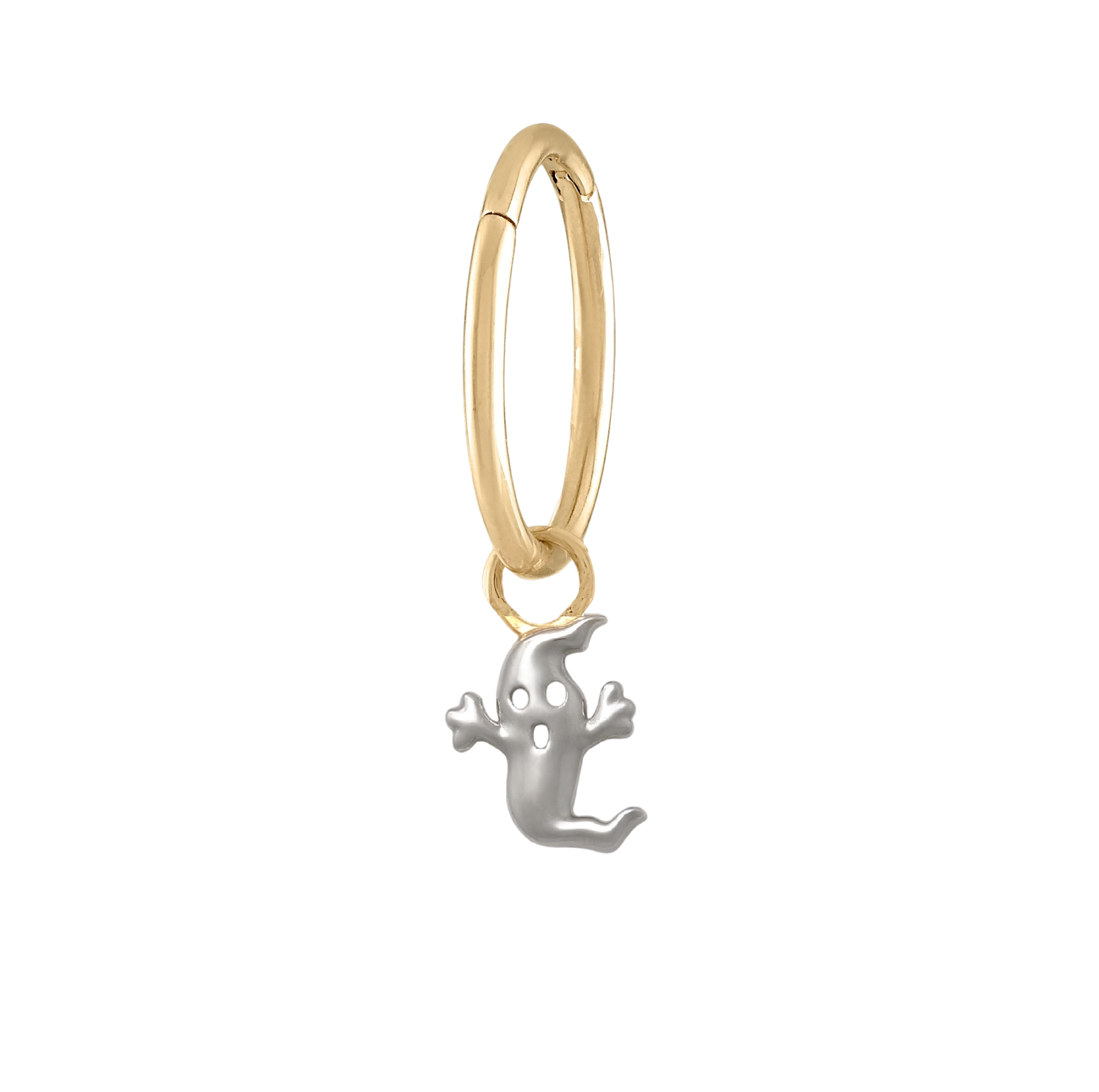 14K Solid Yellow Gold Handmade Belly Ring Hoop with a 10K Solid Yellow Gold Dangling Ghost-Shaped Charm