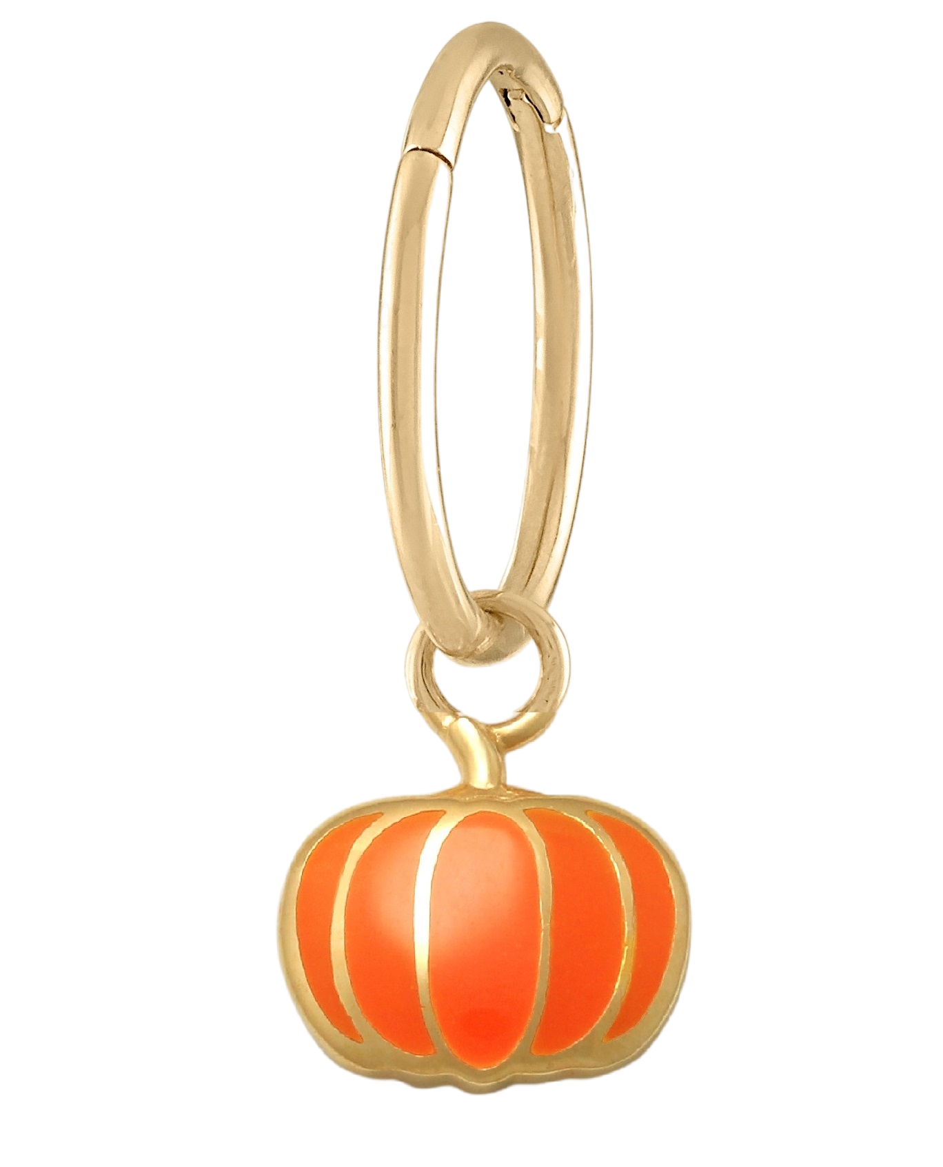 14K Solid Yellow Gold Handmade Belly Ring Hoop with a 10K Solid Yellow Gold Dangling Pumpkin Charm