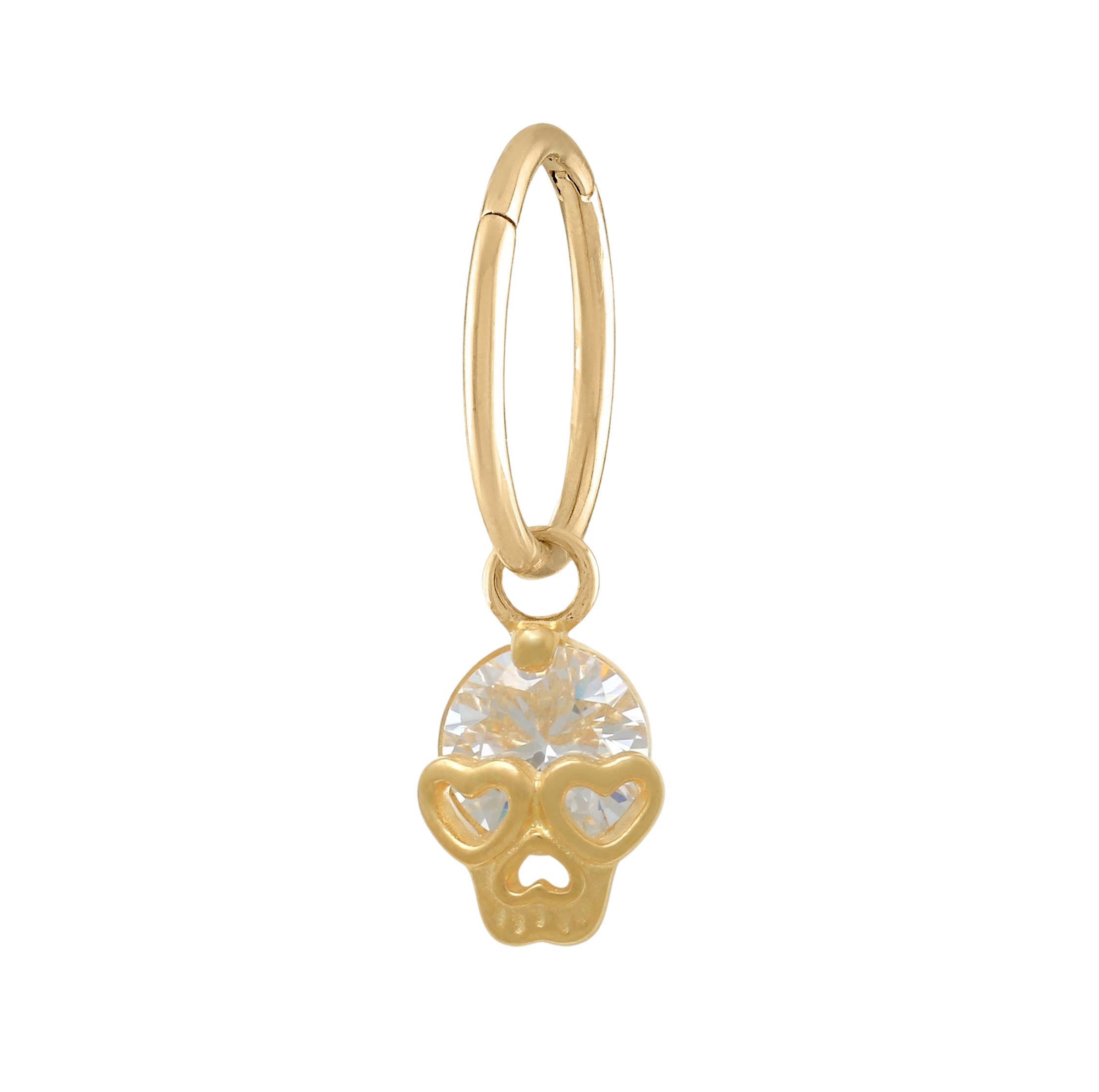 14K Solid Yellow Gold Handmade Belly Ring Hoop with a 10K Solid Yellow Gold Dangling Skull Charm